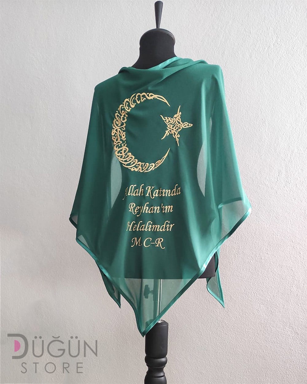 Gold Nakışlı Ay Yıldızlı Allah Katında Helalimdir Yazılı  Damat Örtüsü