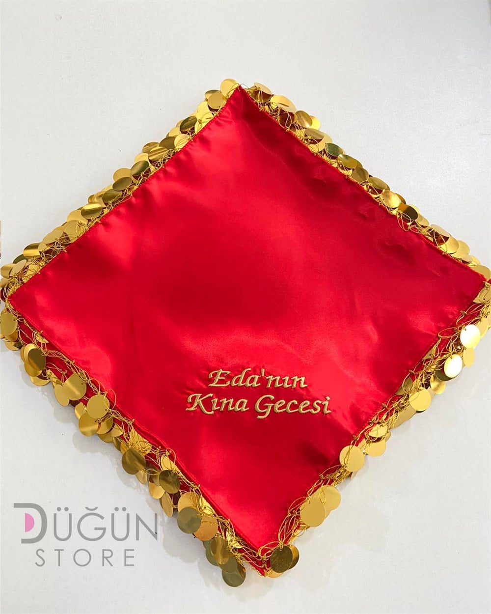Kırmızı Renk Gold Pullu Halay Mendili