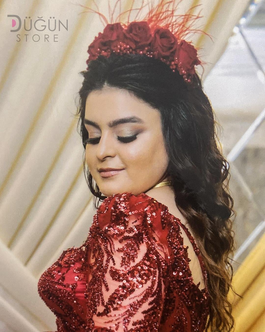 Kristal Boncuklu ve Gül Detaylı Saç Aksesuarı- Bordo