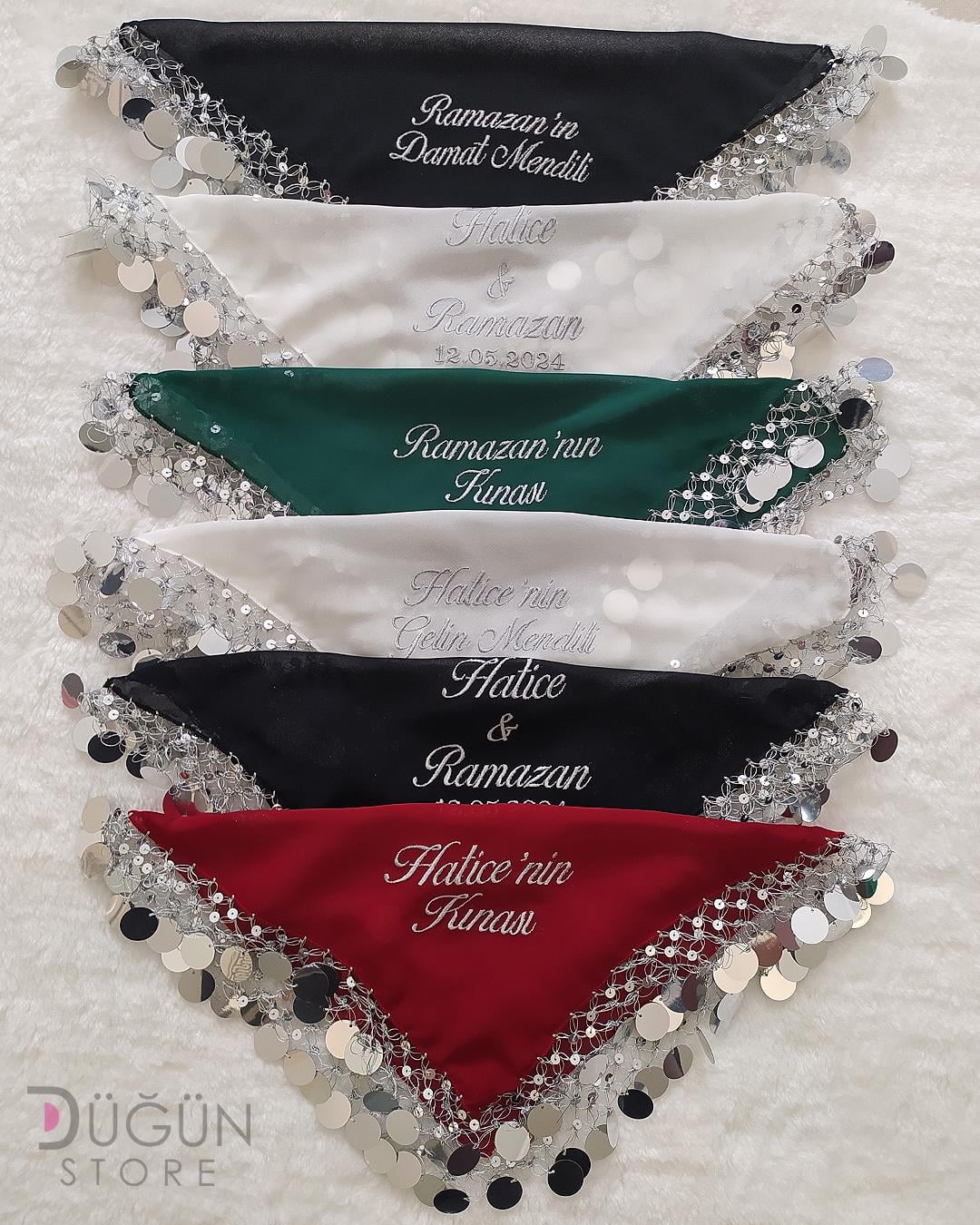 Pullu  Sıralı Gelin-Damat Halay Mendili 