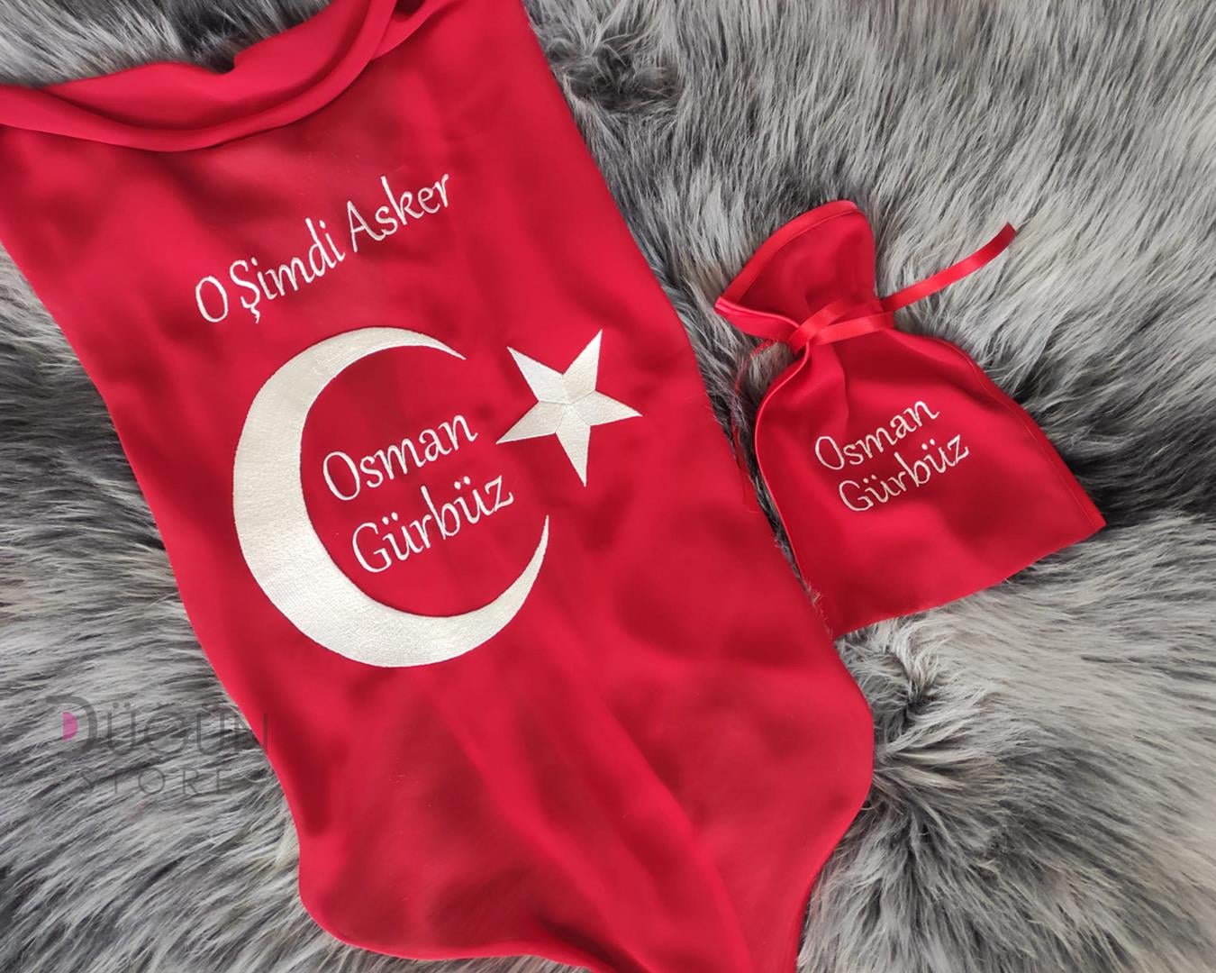 Ay Yıldız İşlemeli İsimli Asker Örtüsü