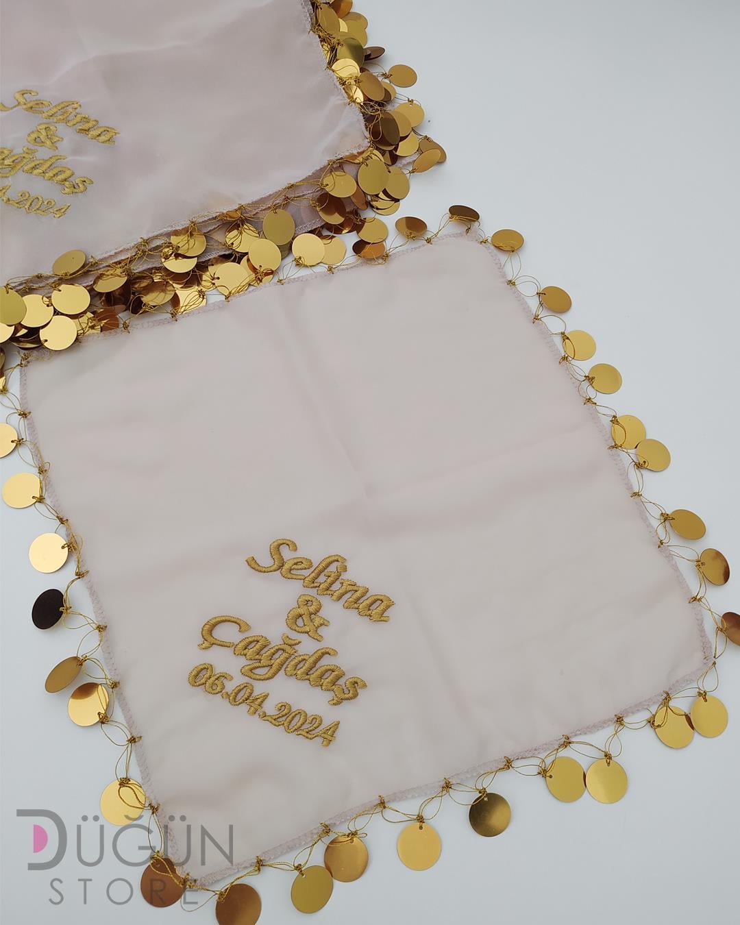 Bal Rengi Gold Nakışlı Halay Mendili 