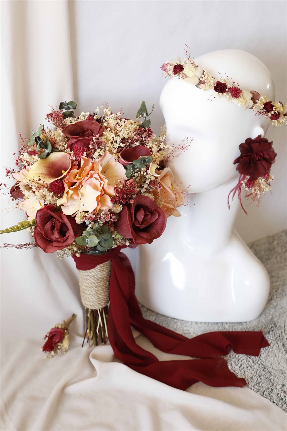 Bordo Islak Gül Buketi Seti