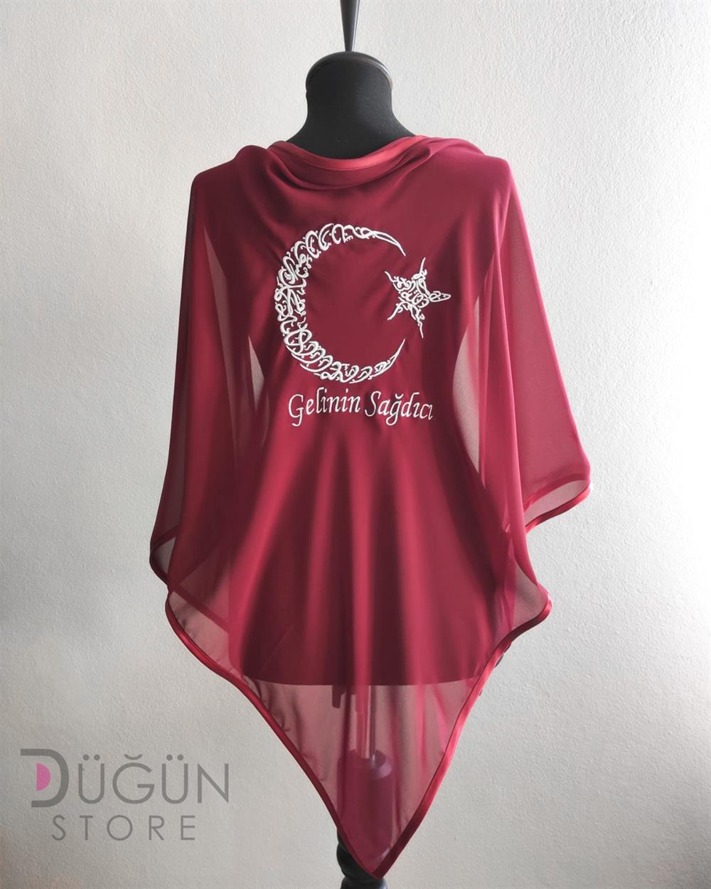 Gelinin Sağdıcı Bordo Ay Yıldızlı Damat Örtüsü