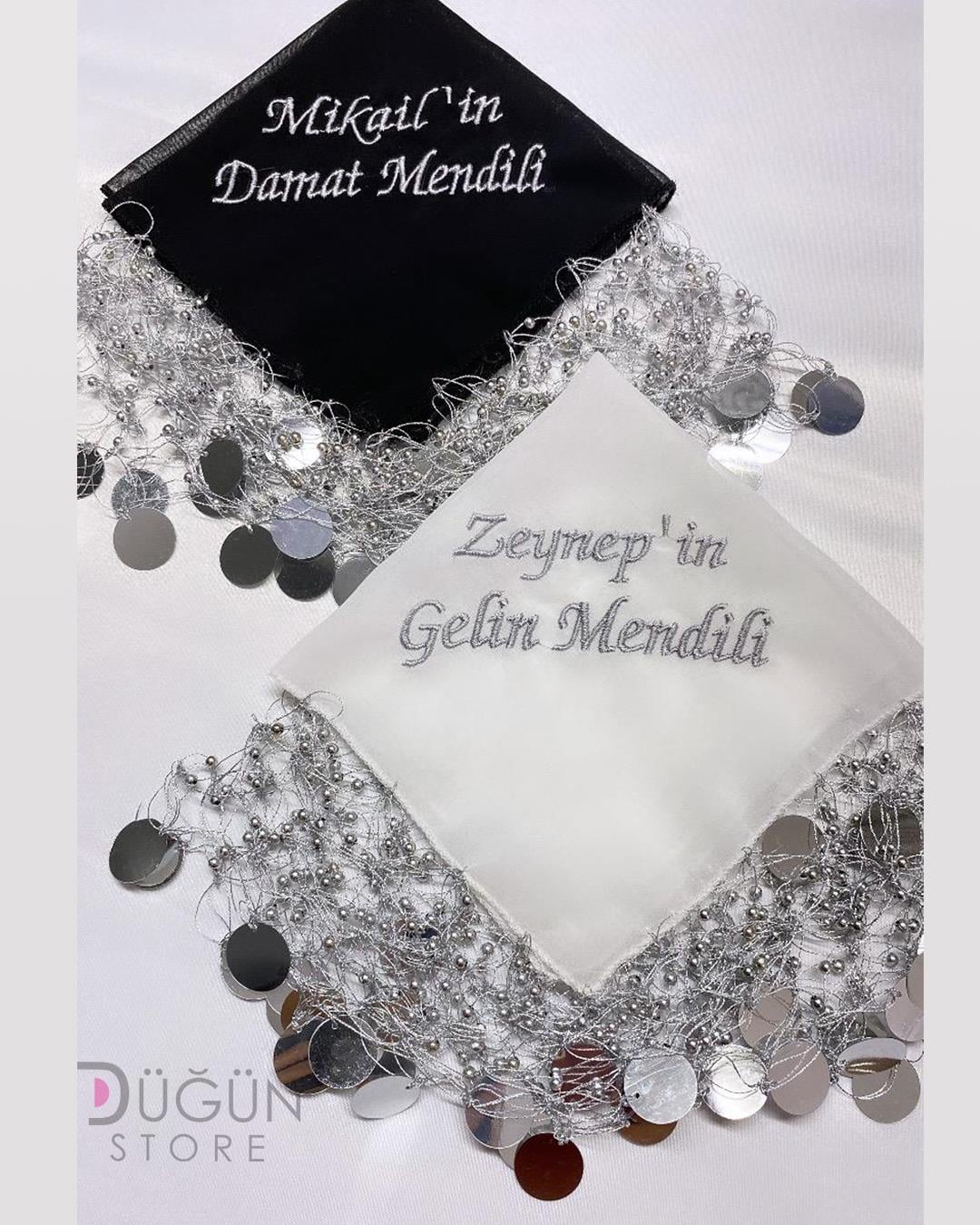 İncili ve İsim İşlemeli Halay Mendili 