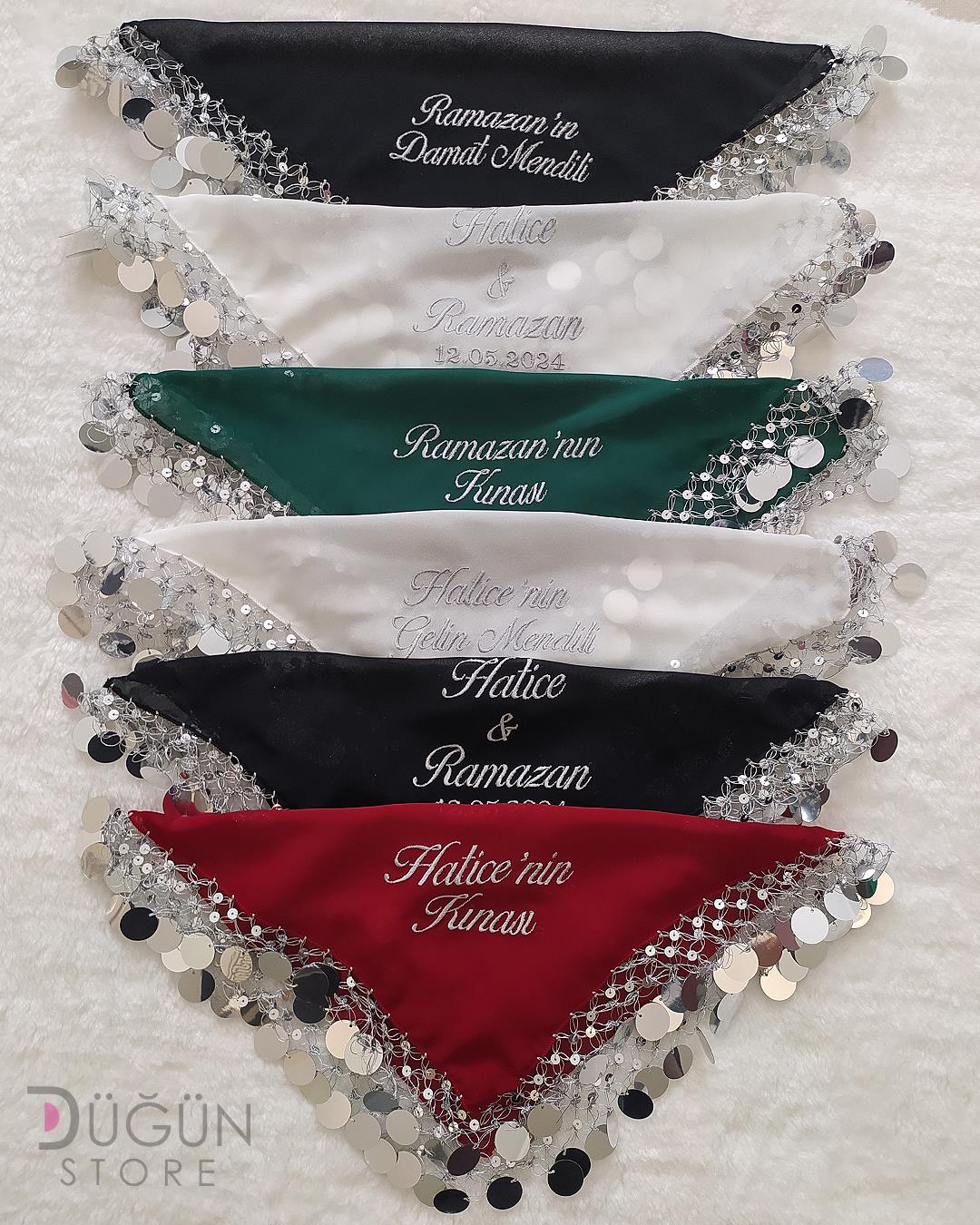 Pullu  Sıralı Gelin-Damat Halay Mendili 