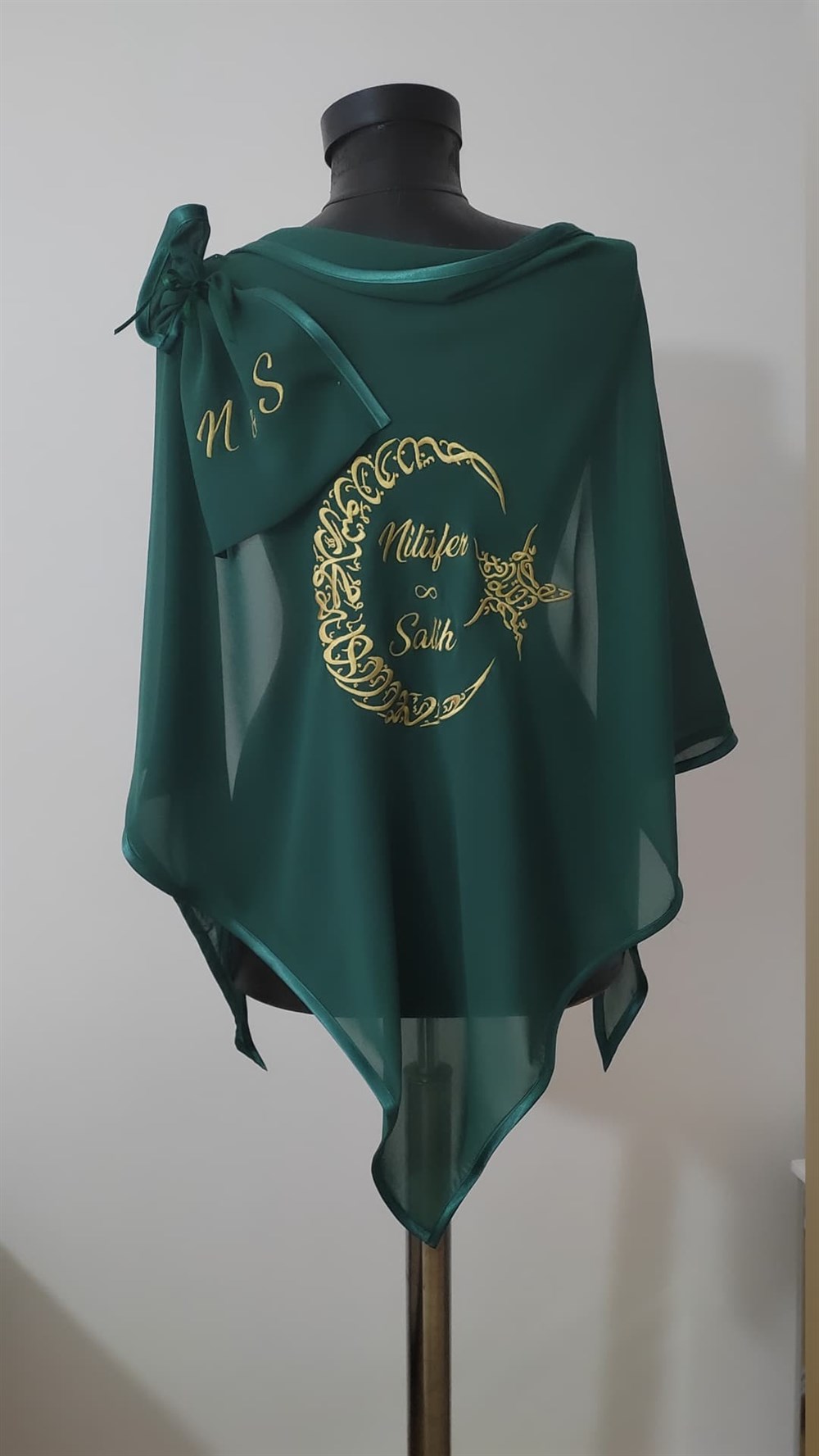 Yeşil Gold Nakışlı Damat Örtüsü ve eldiven
