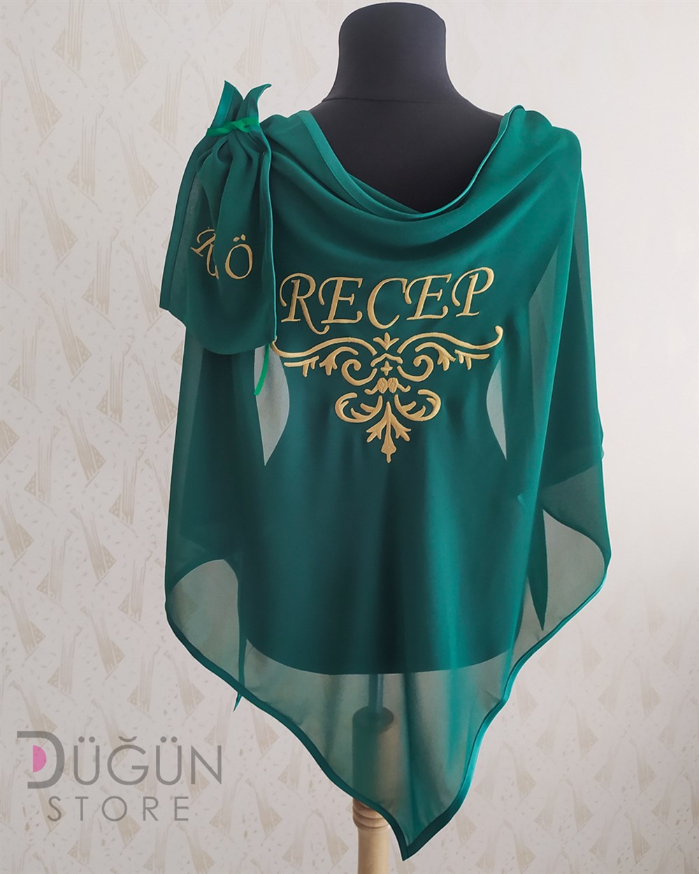 Yeşil Gold Nakışlı Damat Örtüsü ve Eldiveni 