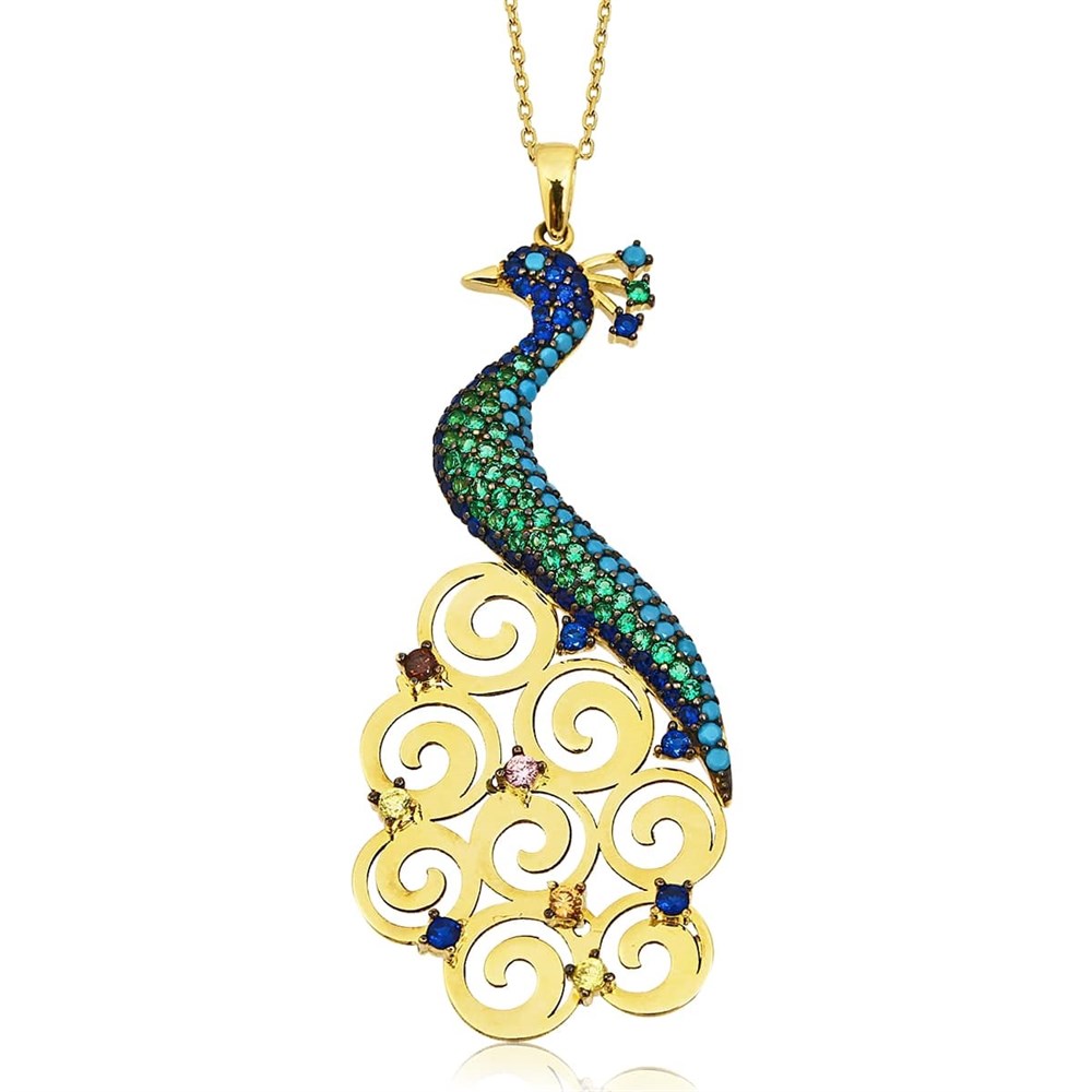Perlata Jewellery - Tavus Kuşu 14 Ayar Altın Kolye