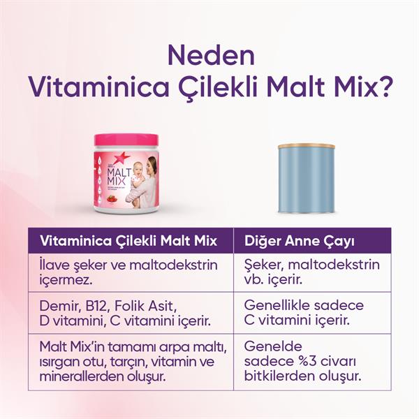 Vitaminica Malt Mix Anne Sütü Artırıcı Toz İçecek Çilekli 30 Porsiyon