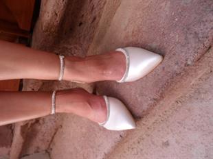 Kadın Sedef Beyaz Renk 5 Cm Kadeh Topuklu Taşlı Stiletto Gelin Ayakkabısı