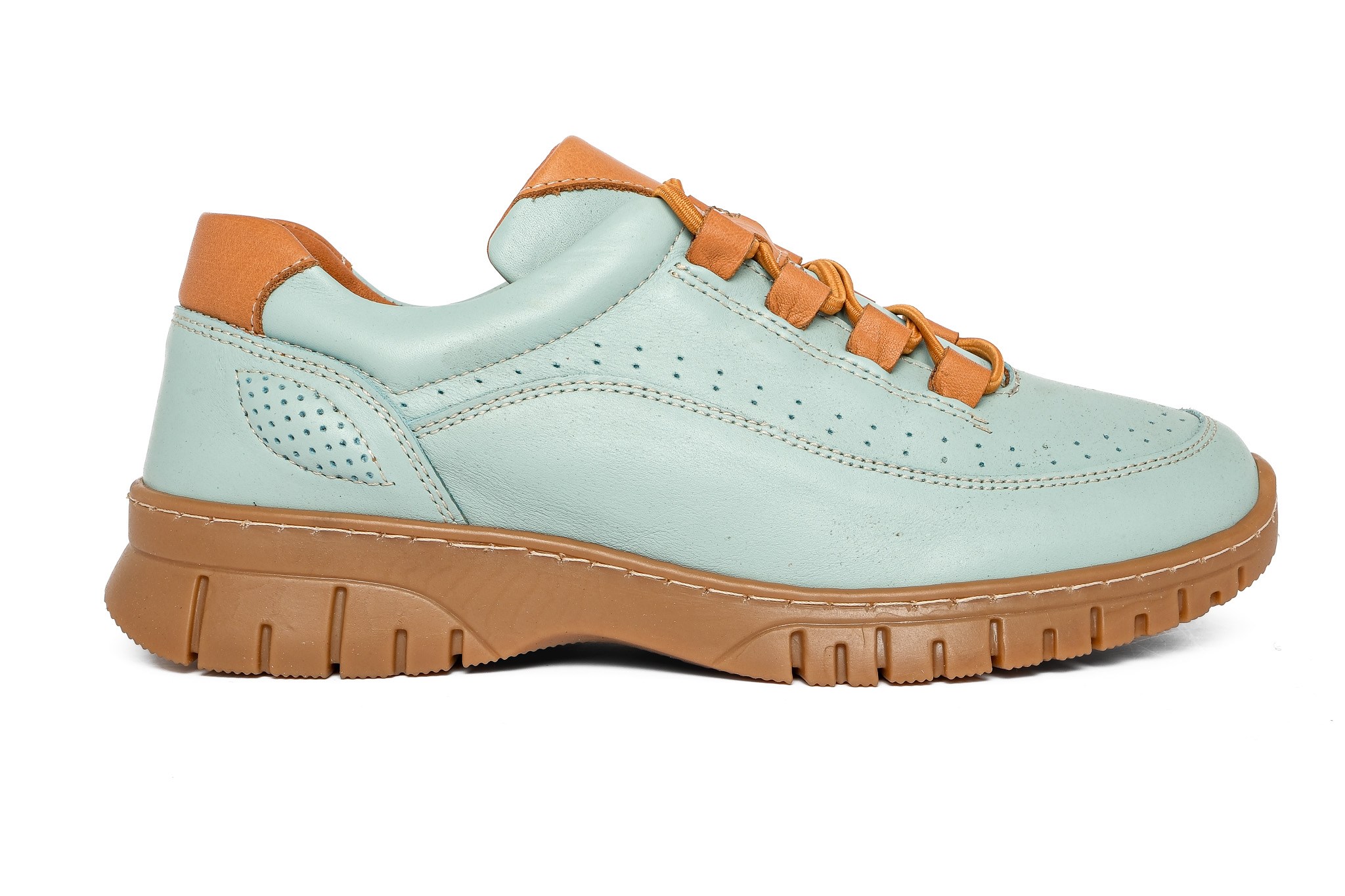 Ortoplus Deri Ortopedik Kadın Sneaker Ayakkabı Bağcıklı ND26061 AÇIK MAVİ - OrtoPlus