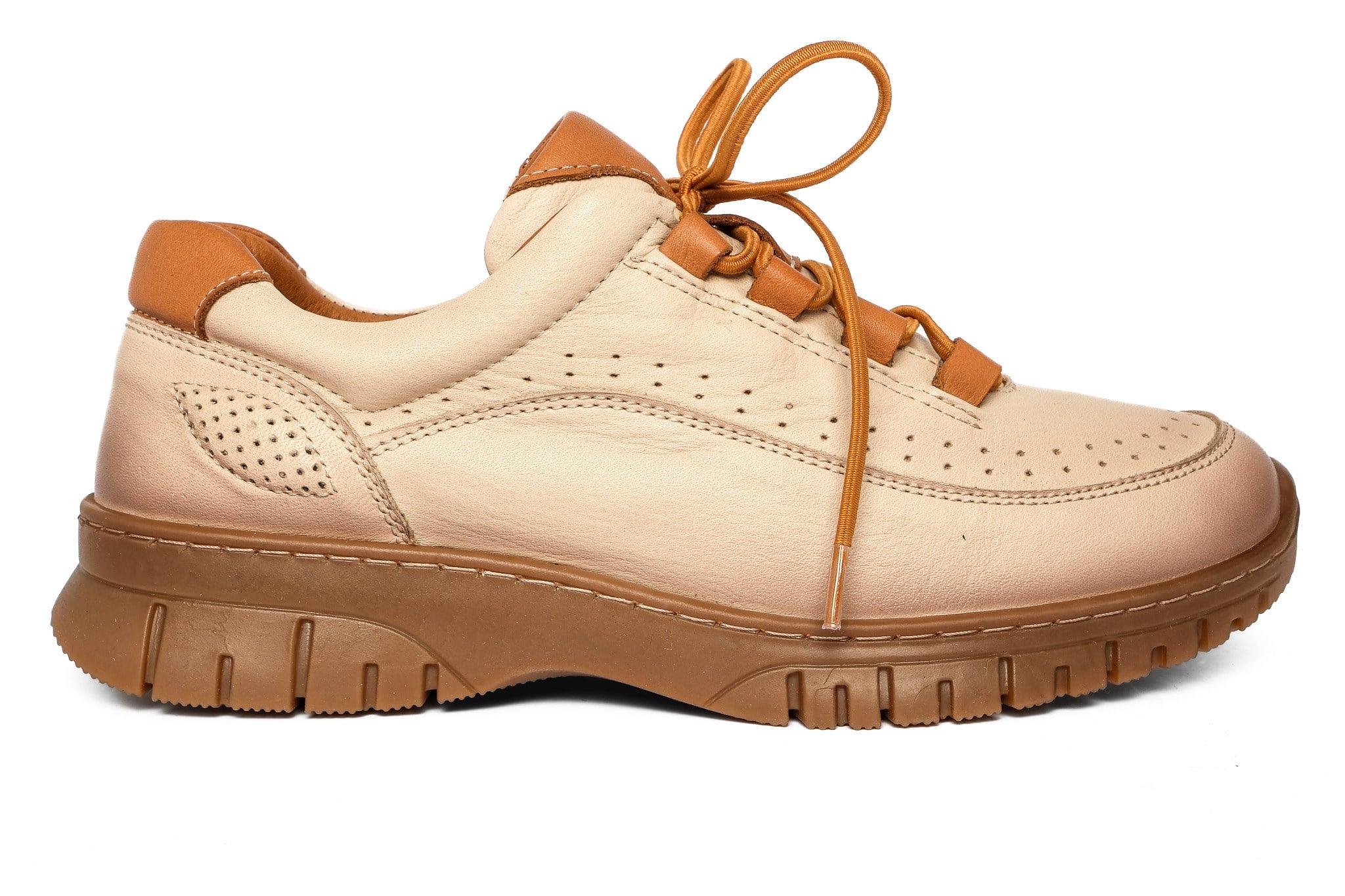 Ortoplus Deri Ortopedik Kadın Sneaker Ayakkabı Bağcıklı ND26061 BEJ - OrtoPlus