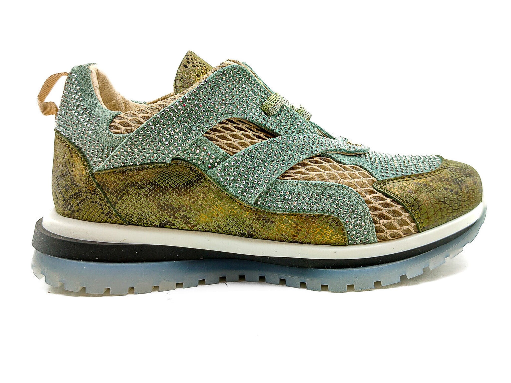 Ortoplus Deri Ortopedik Kadın Sneaker Ayakkabı Taşlı ET3242 HAKİ - OrtoPlus