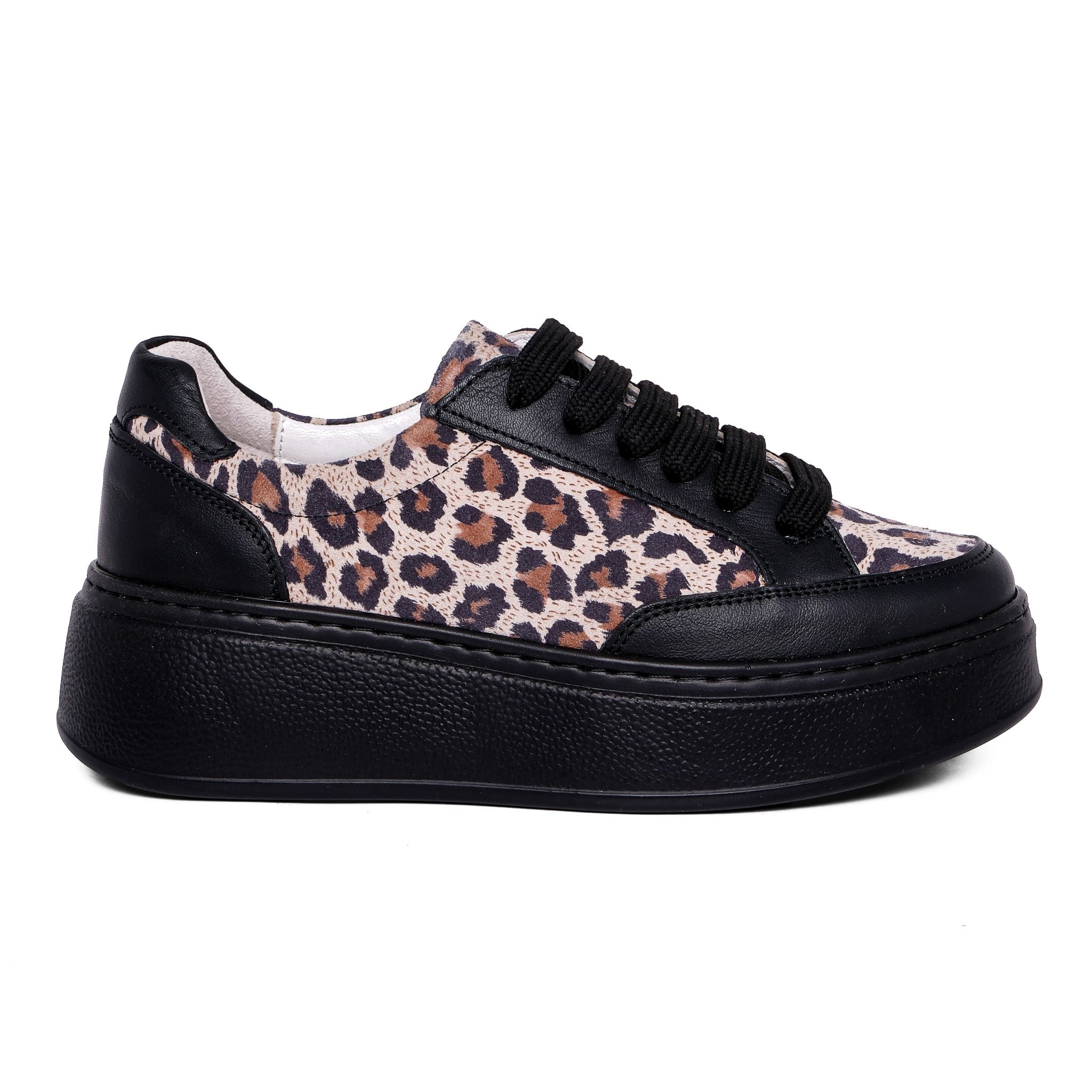 Ortoplus Deri Ortopedik Sneaker Kadın Ayakkabı EL217 SİYAH LEOPAR - OrtoPlus