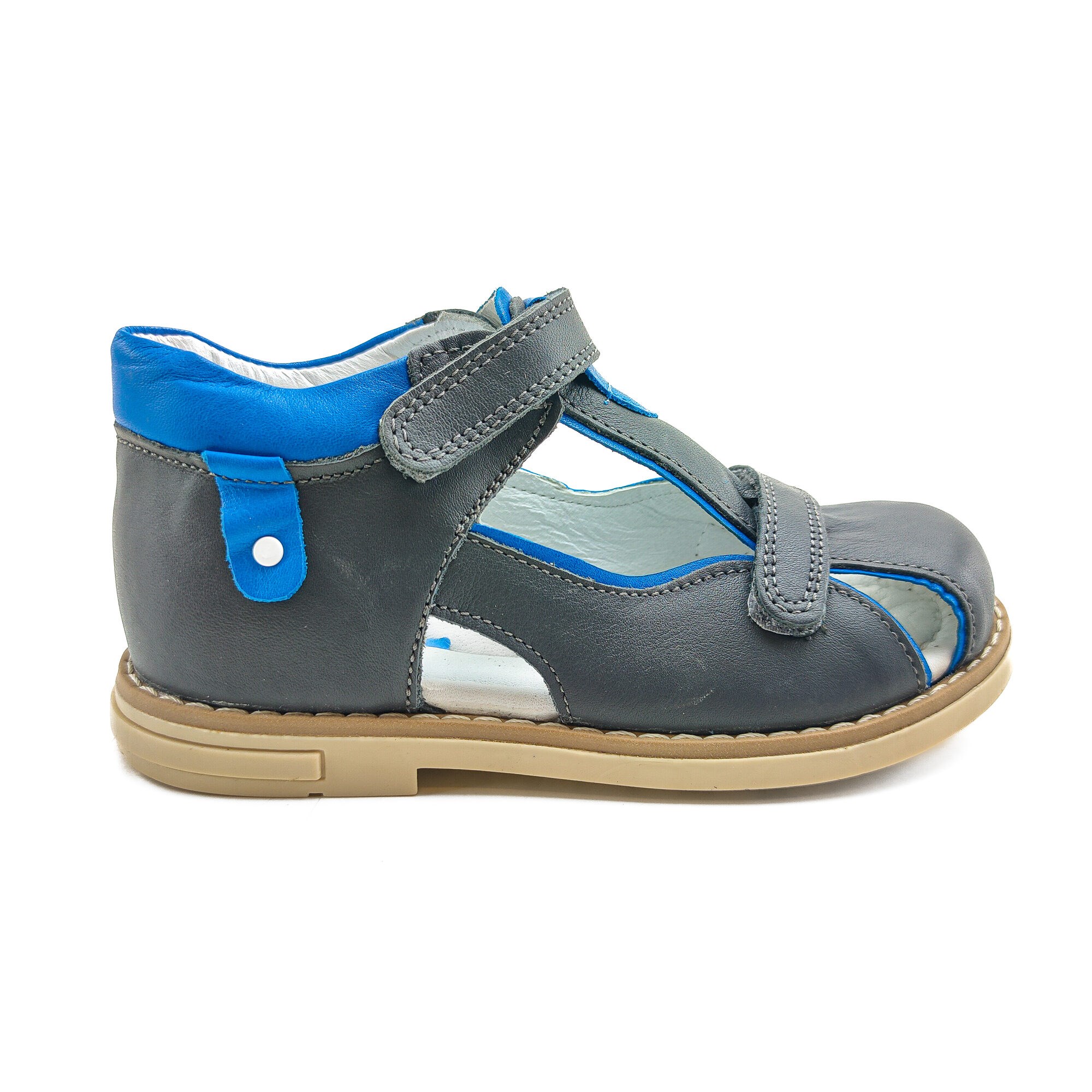 Ortoplus Deri Ortopedik Çocuk Sandalet P OZ502 GRİ - SAX MAVİ - OrtoPlus