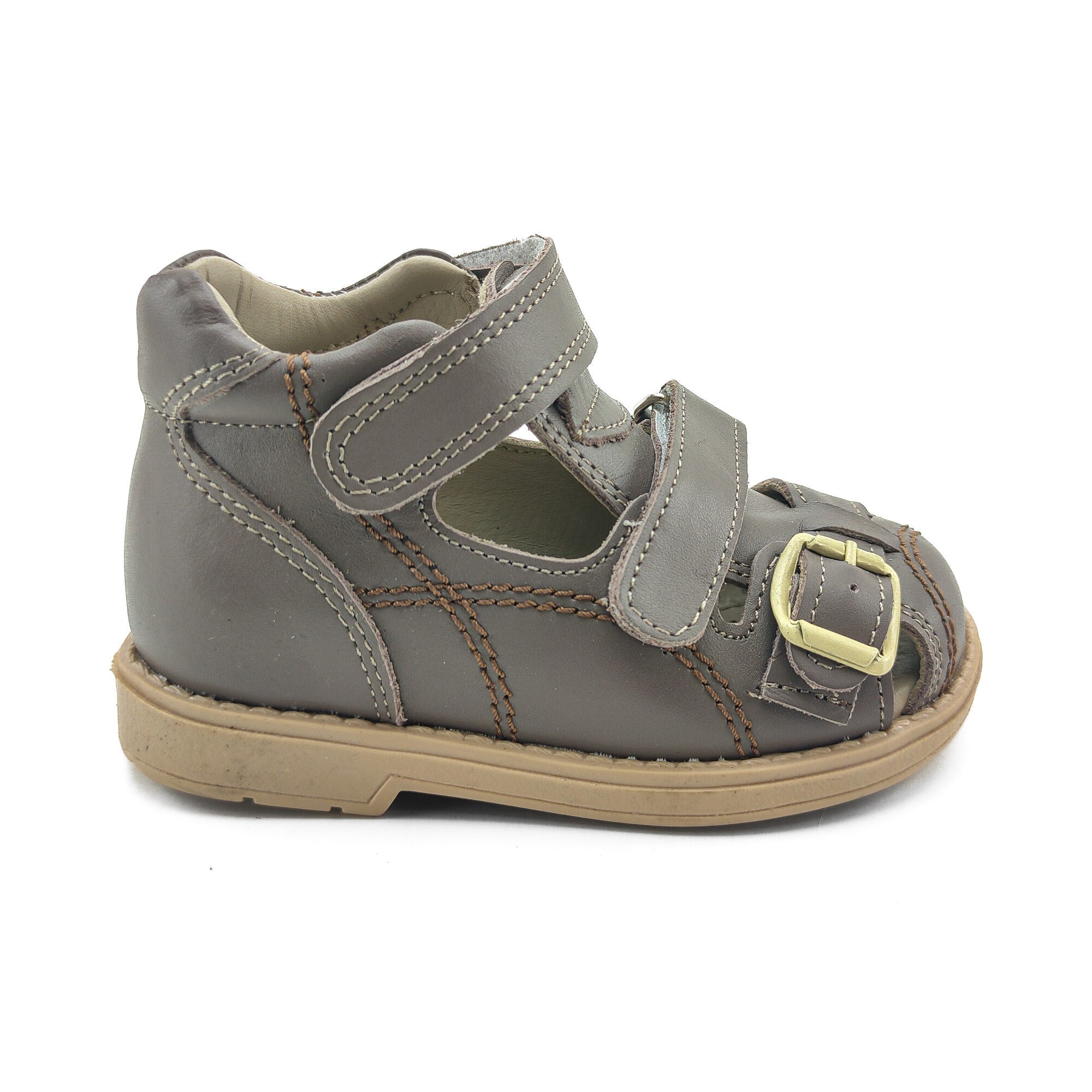 Ortoplus Deri Ortopedik Çocuk Sandalet F C646-1 KOYU GRİ - OrtoPlus
