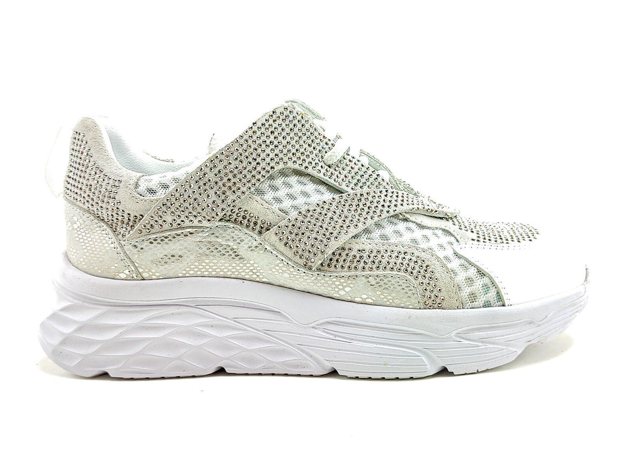 Ortoplus Deri Ortopedik Kadın Sneaker Ayakkabı Taşlı ET3242 GÜMÜŞ - OrtoPlus