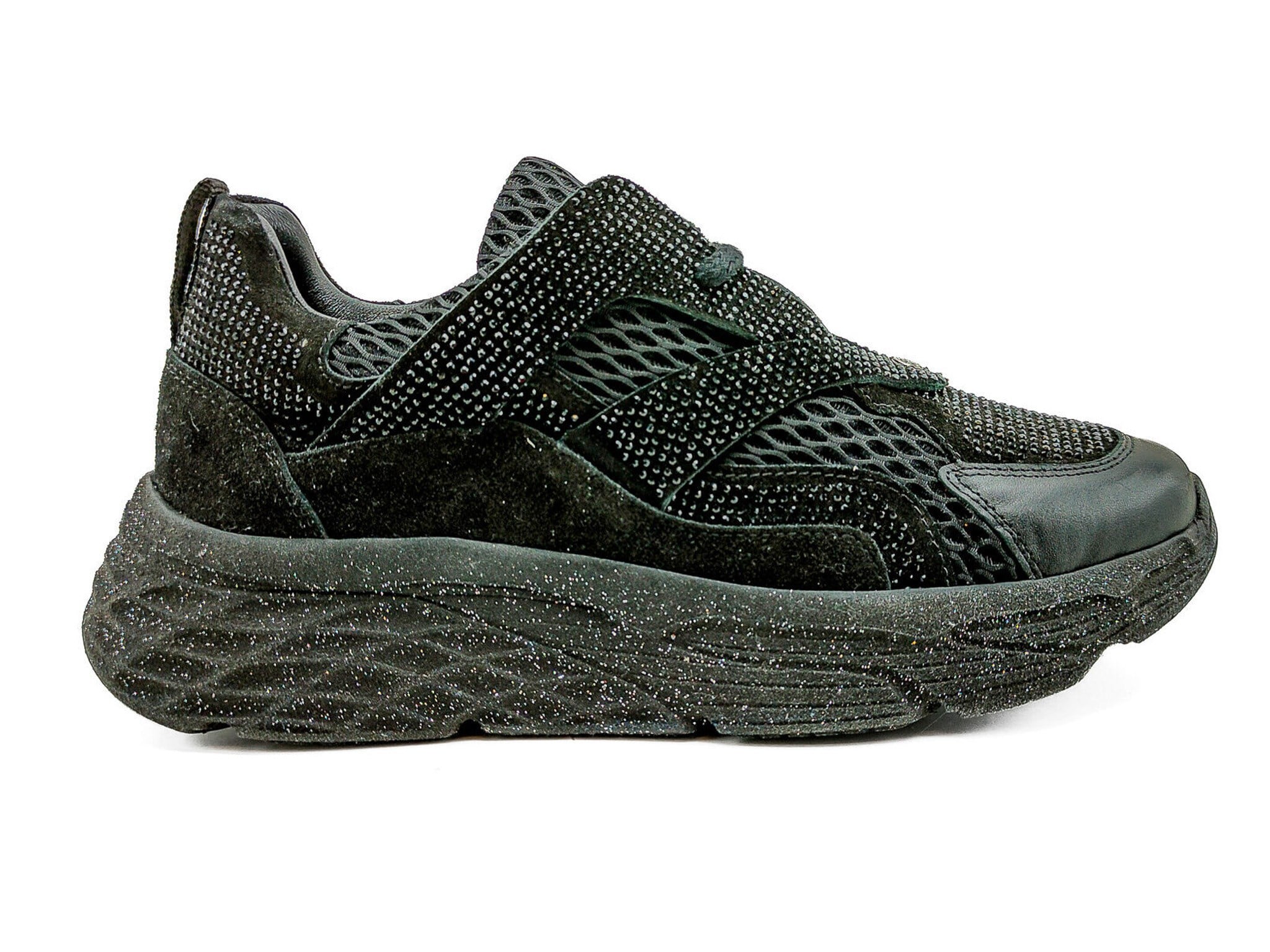 Ortoplus Deri Ortopedik Kadın Sneaker Ayakkabı Taşlı ET3242 SİYAH SİMLİ - OrtoPlus