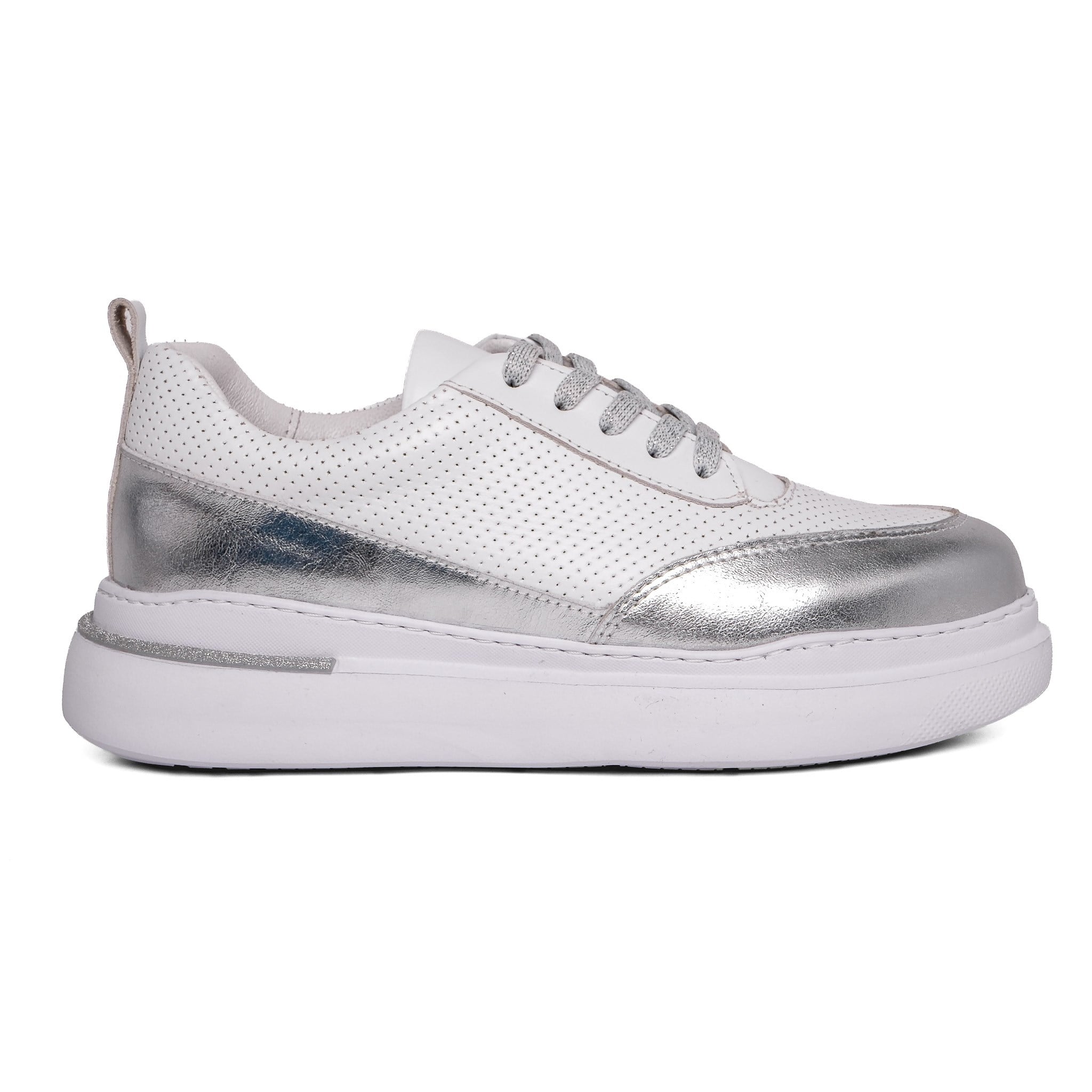 Ortoplus Deri Ortopedik Kadın Sneaker Ayakkabı ET3060 BEYAZ - GÜMÜŞ - OrtoPlus
