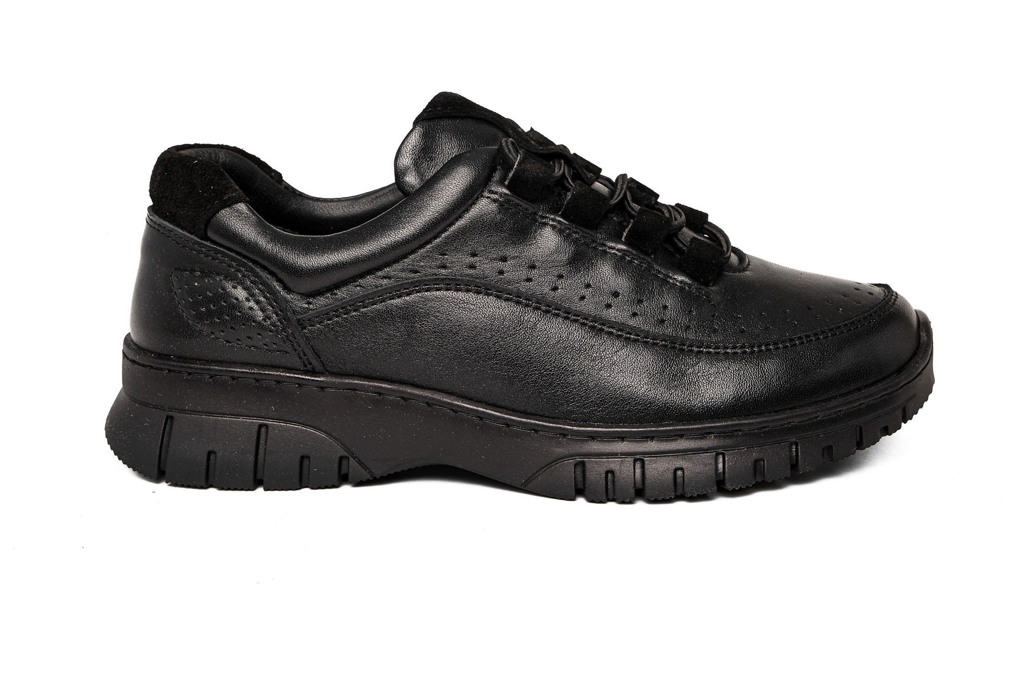 Ortoplus Deri Ortopedik Kadın Sneaker Ayakkabı Bağcıklı ND26061 SİYAH - OrtoPlus