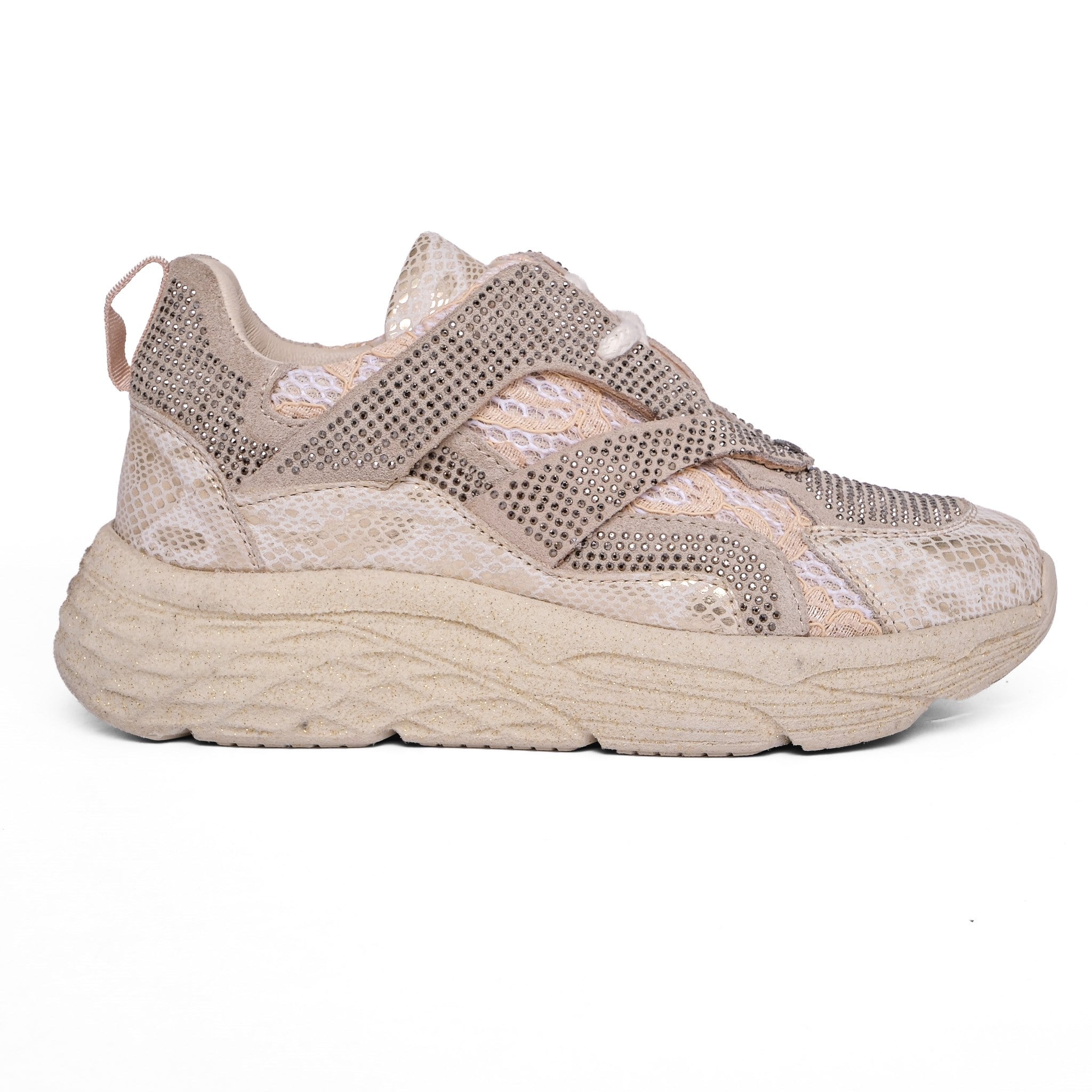 Ortoplus Deri Ortopedik Kadın Sneaker Ayakkabı Taşlı ET3242 ALTIN SİMLİ - OrtoPlus