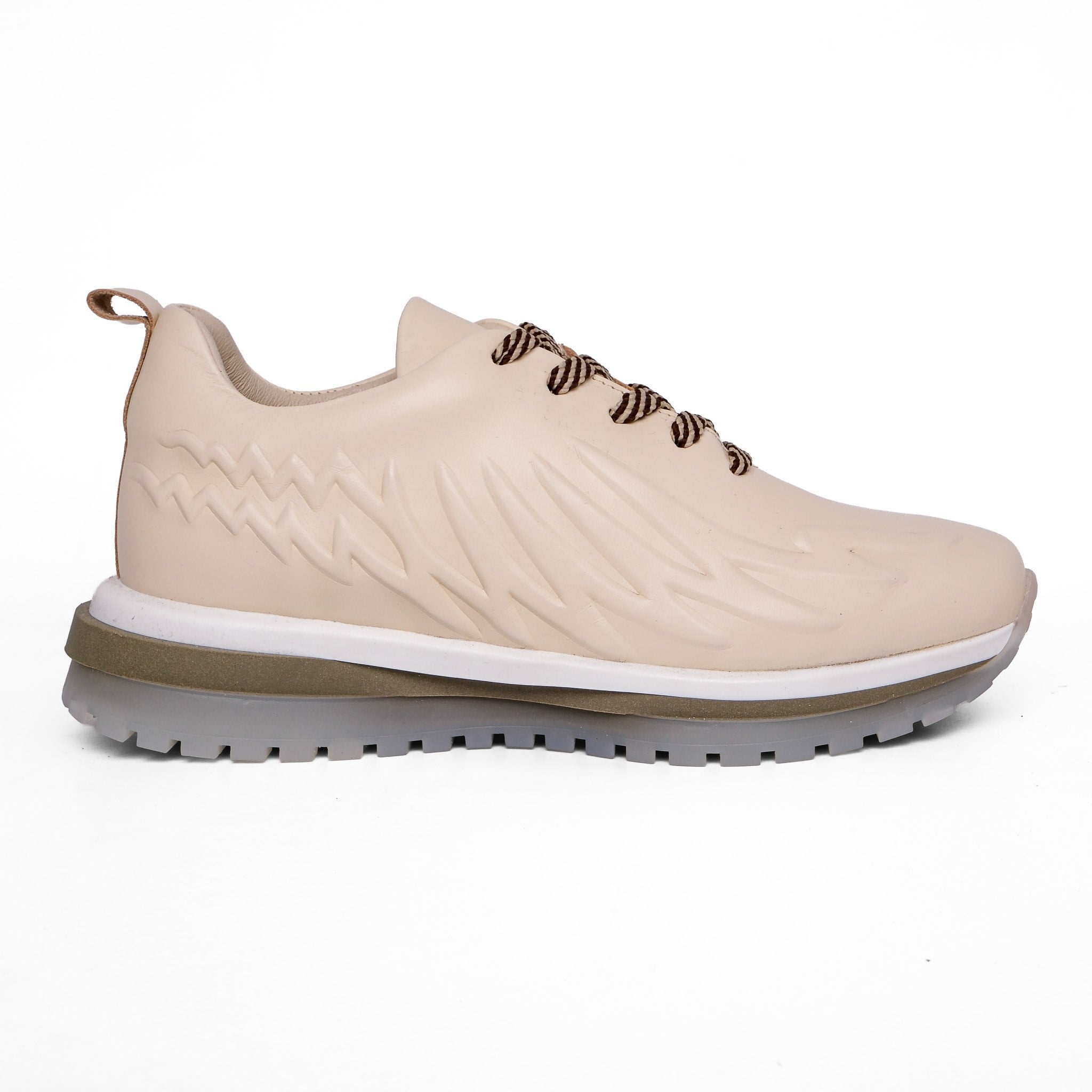 Ortoplus Deri Ortopedik Kadın Sneaker Ayakkabı Kabartmalı ET3098 EKRU - OrtoPlus