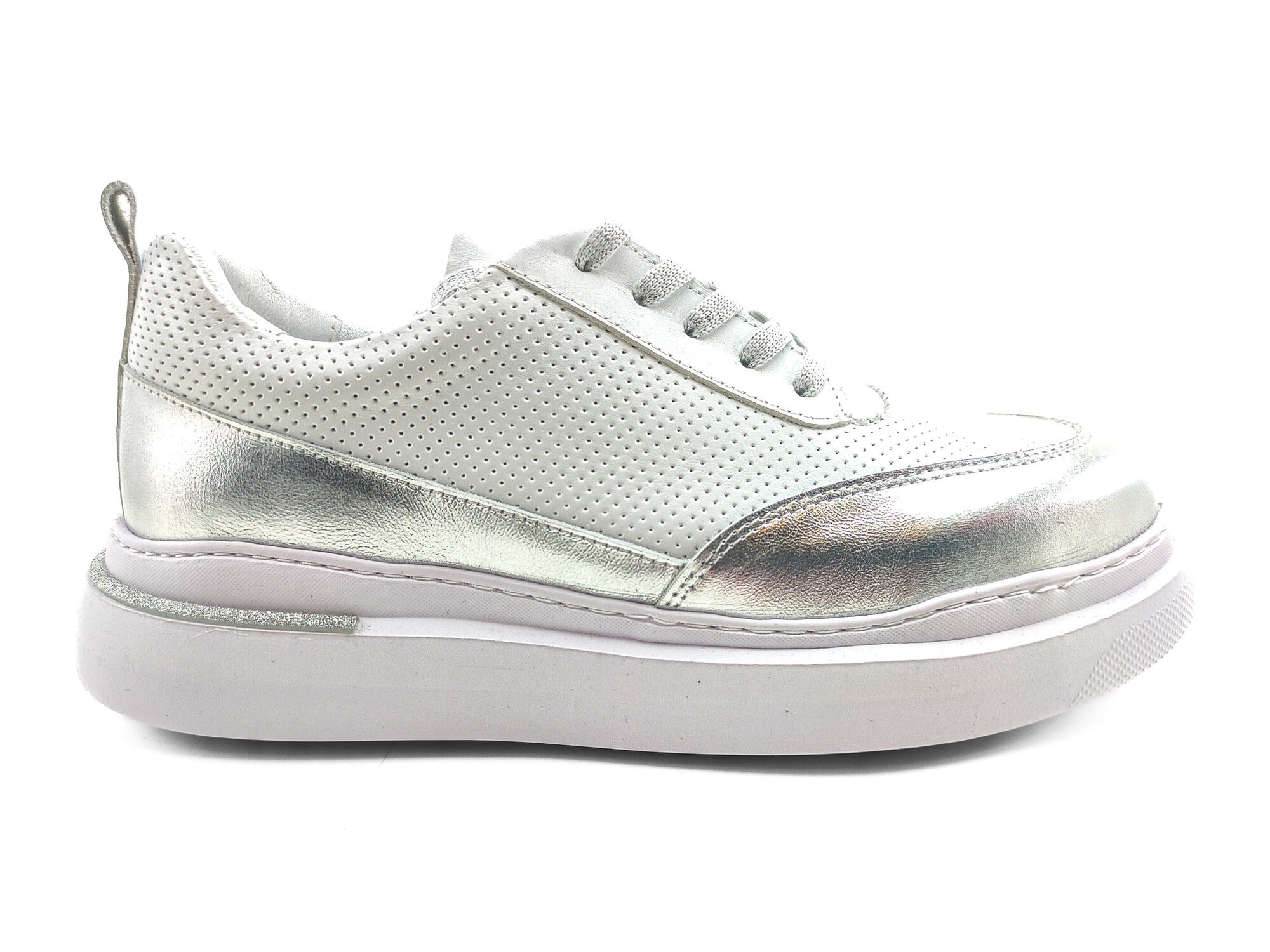 Ortoplus Deri Ortopedik Kadın Sneaker Ayakkabı ET3060 BEYAZ - GÜMÜŞ - OrtoPlus