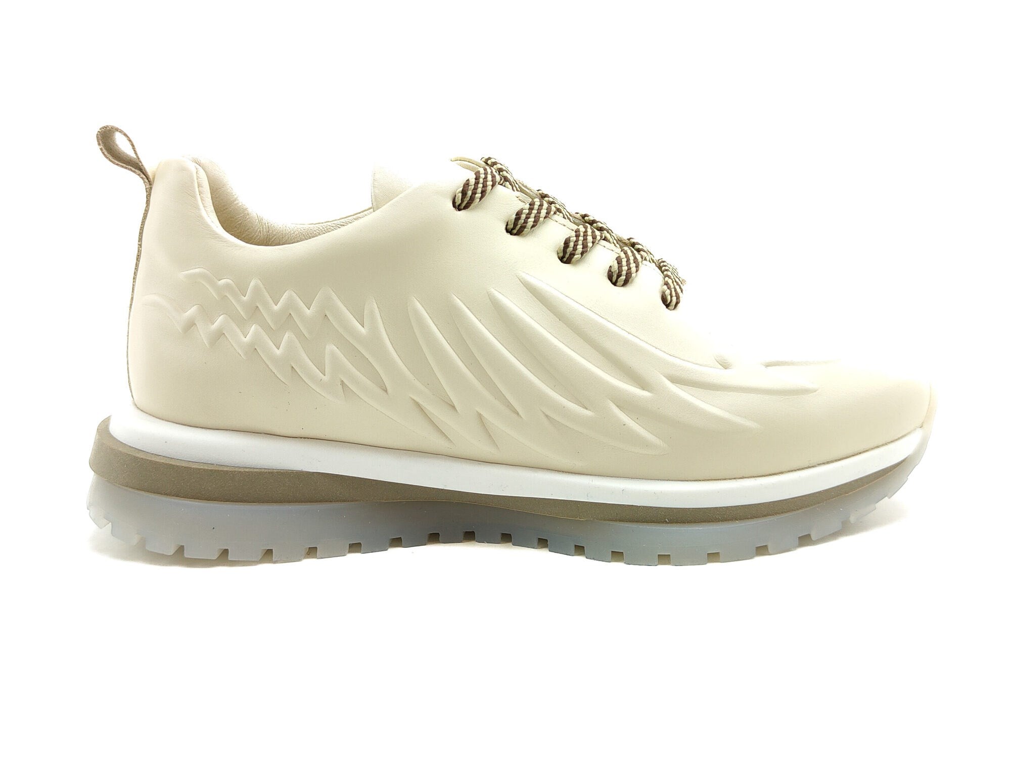 Ortoplus Deri Ortopedik Kadın Sneaker Ayakkabı Kabartmalı ET3098 EKRU - OrtoPlus