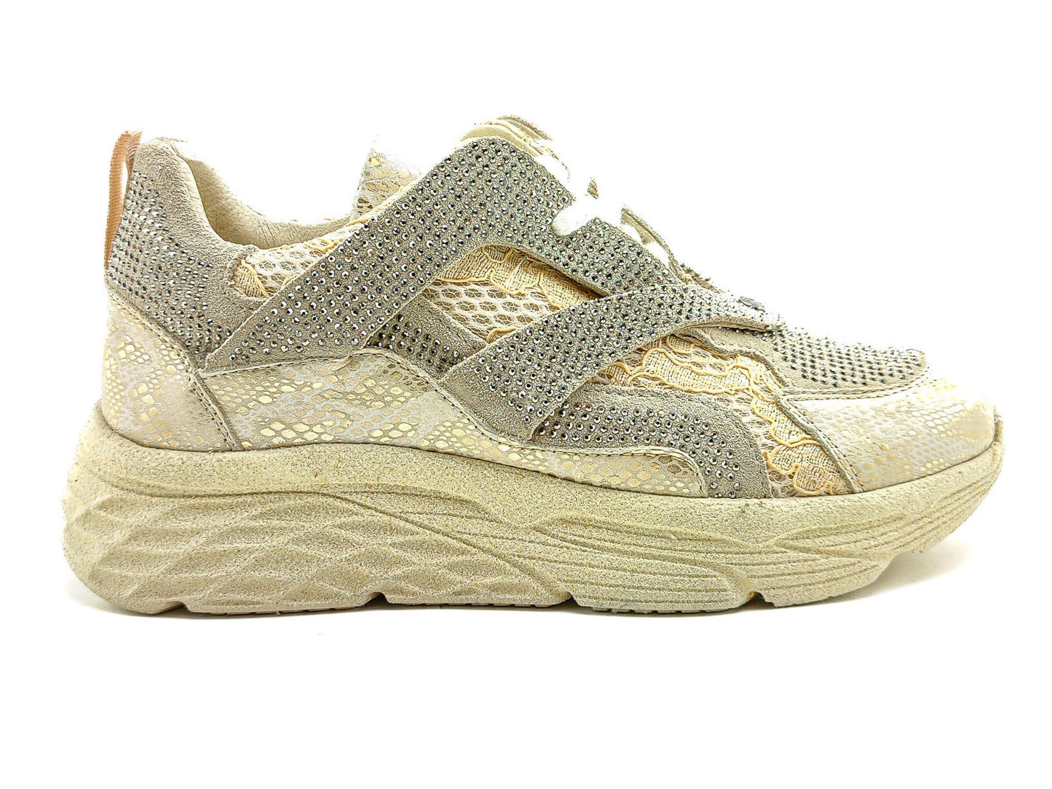 Ortoplus Deri Ortopedik Kadın Sneaker Ayakkabı Taşlı ET3242 ALTIN SİMLİ - OrtoPlus