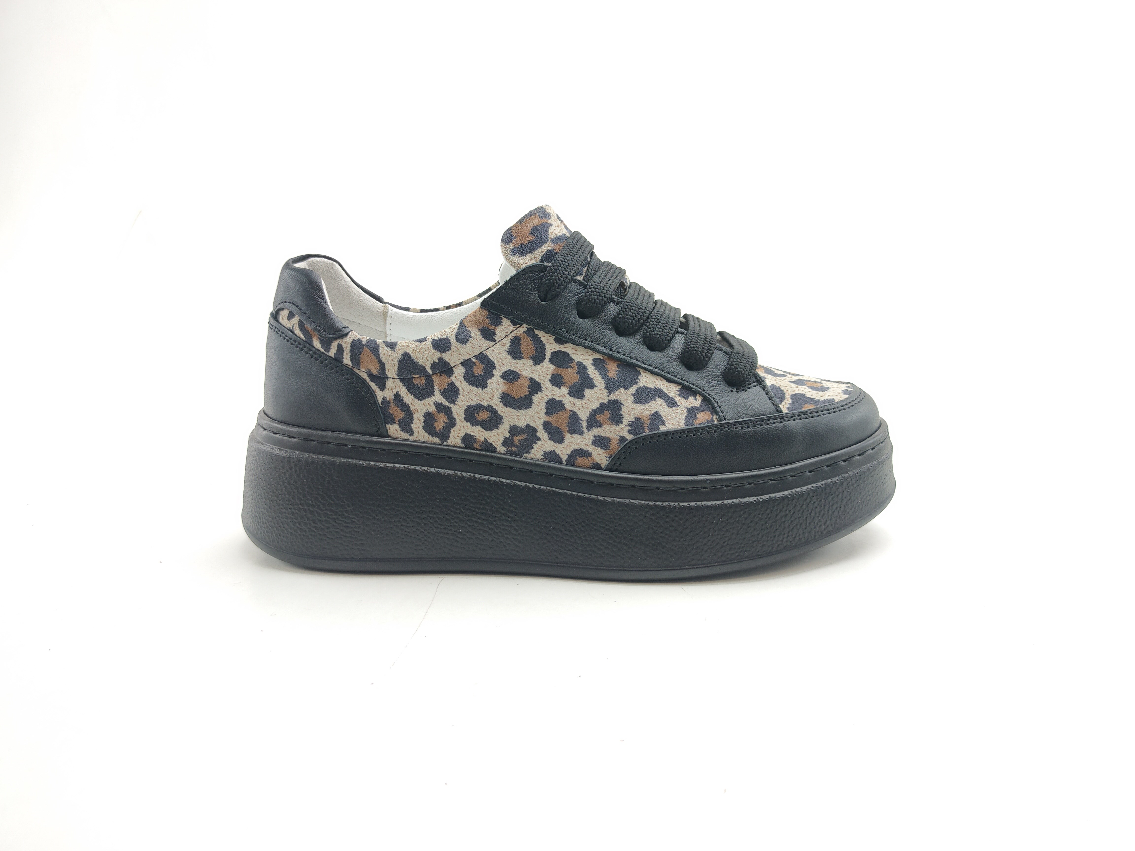 Ortoplus Deri Ortopedik Sneaker Kadın Ayakkabı EL217 SİYAH LEOPAR - OrtoPlus