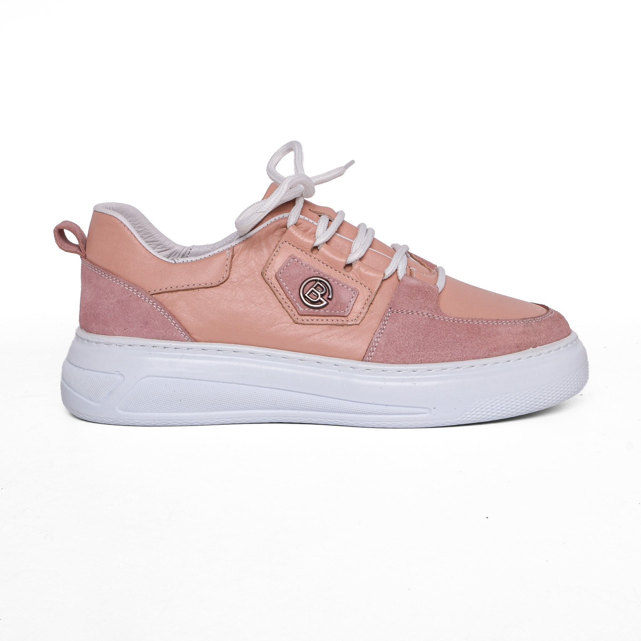 Ortoplus Deri Ortopedik Sneaker Kadın Ayakkabı S8030 PUDRA - OrtoPlus