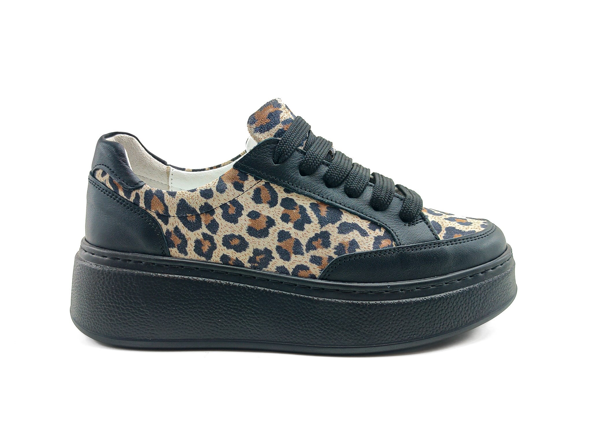 Ortoplus Deri Ortopedik Sneaker Kadın Ayakkabı EL217 SİYAH LEOPAR - OrtoPlus