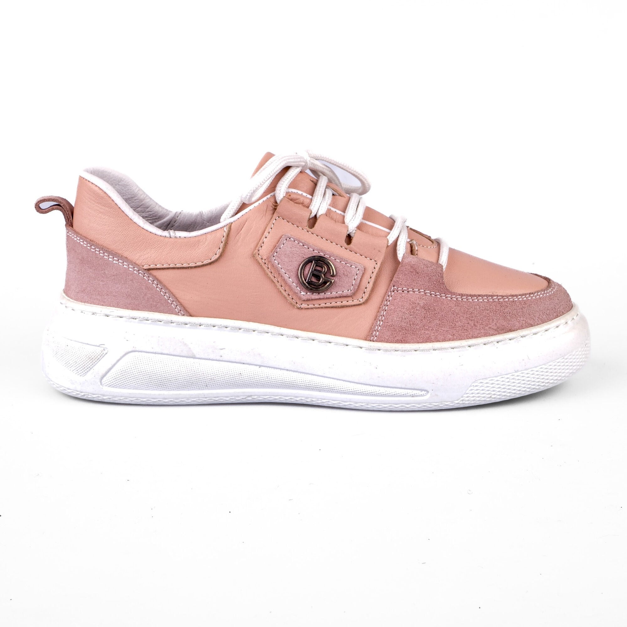 Ortoplus Deri Ortopedik Sneaker Kadın Ayakkabı S8030 PUDRA - OrtoPlus