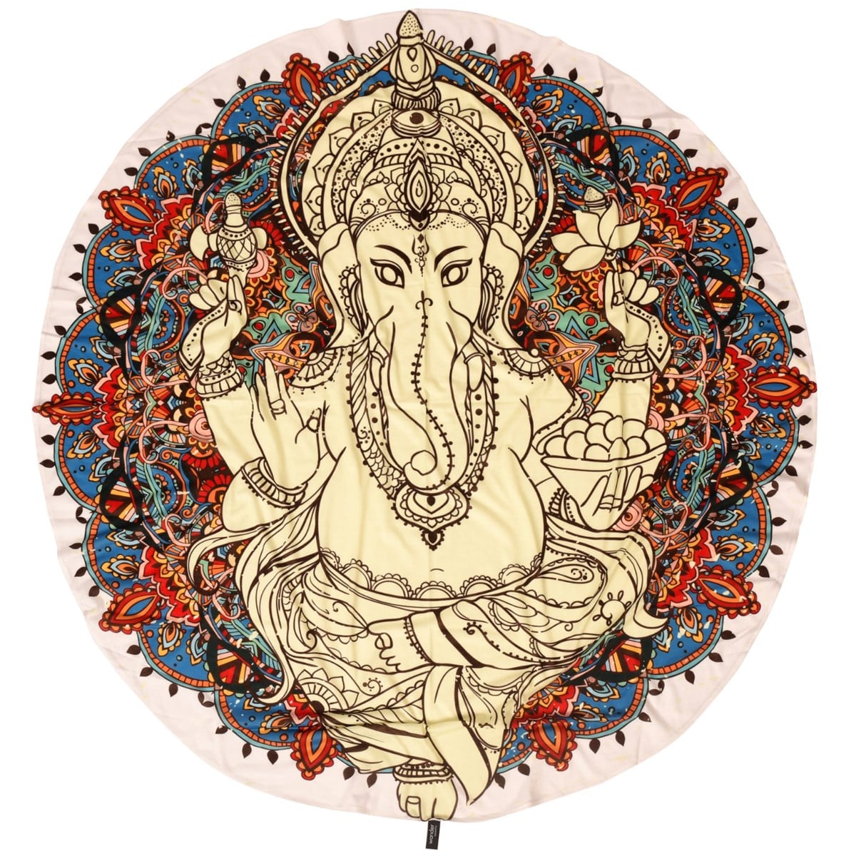 Beige Ganesha Yuvarlak Duvar Örtüsü