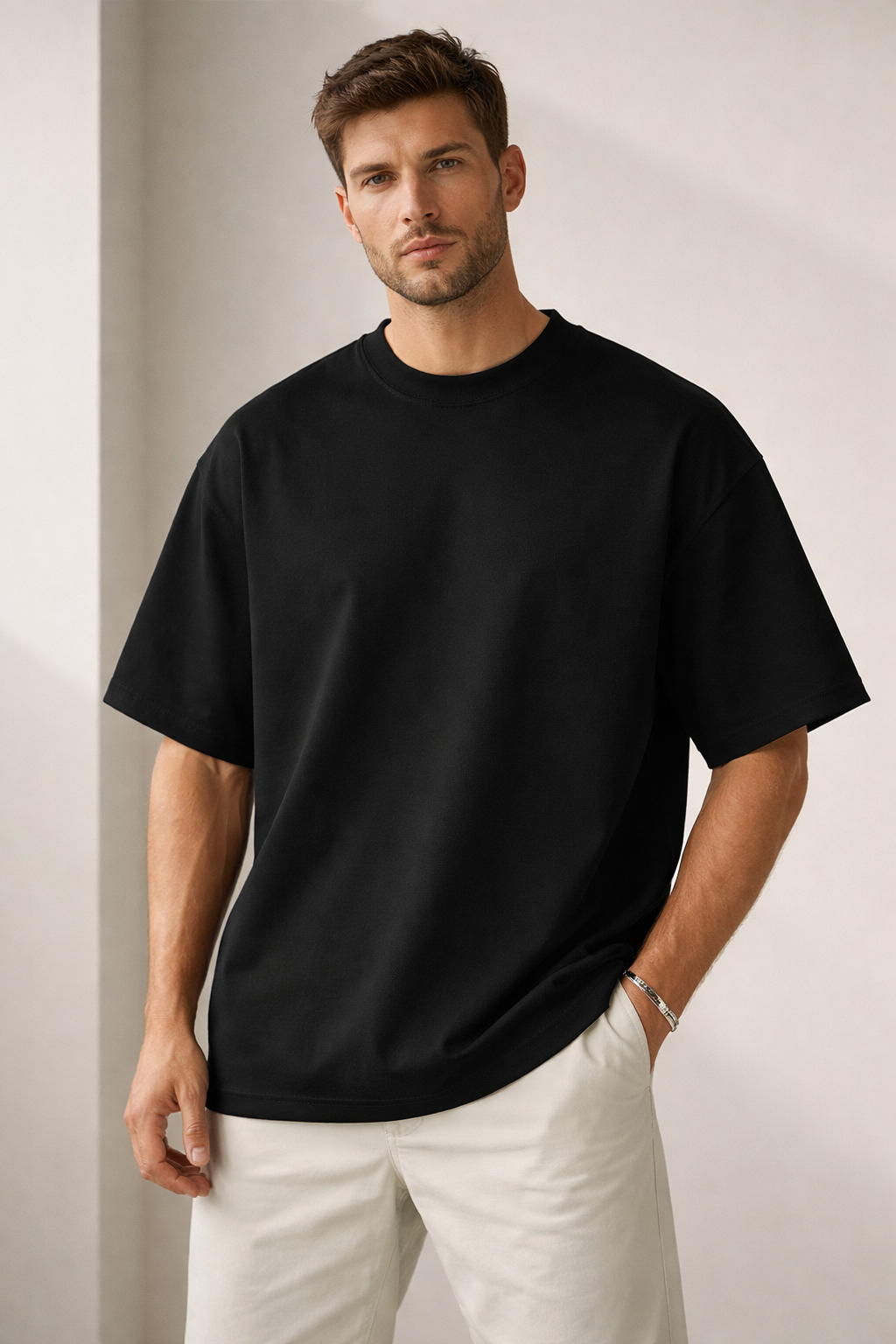 Gerçek Oversize Erkek Siyah Kalın T-Shirt