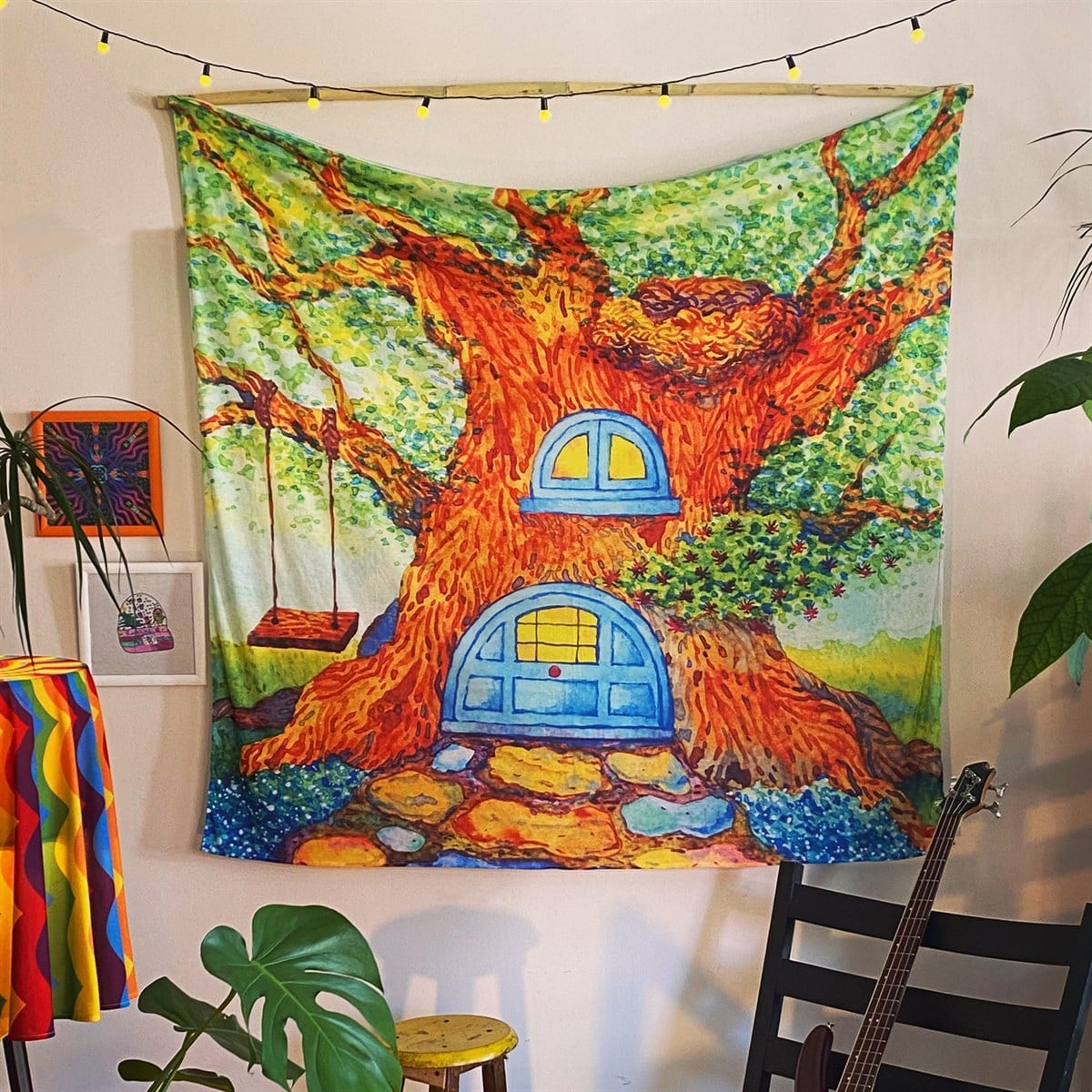 Suluboya Ağaç Ev Duvar Örtüsü