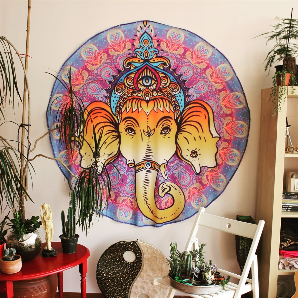 Ganesha Yuvarlak Duvar Örtüsü