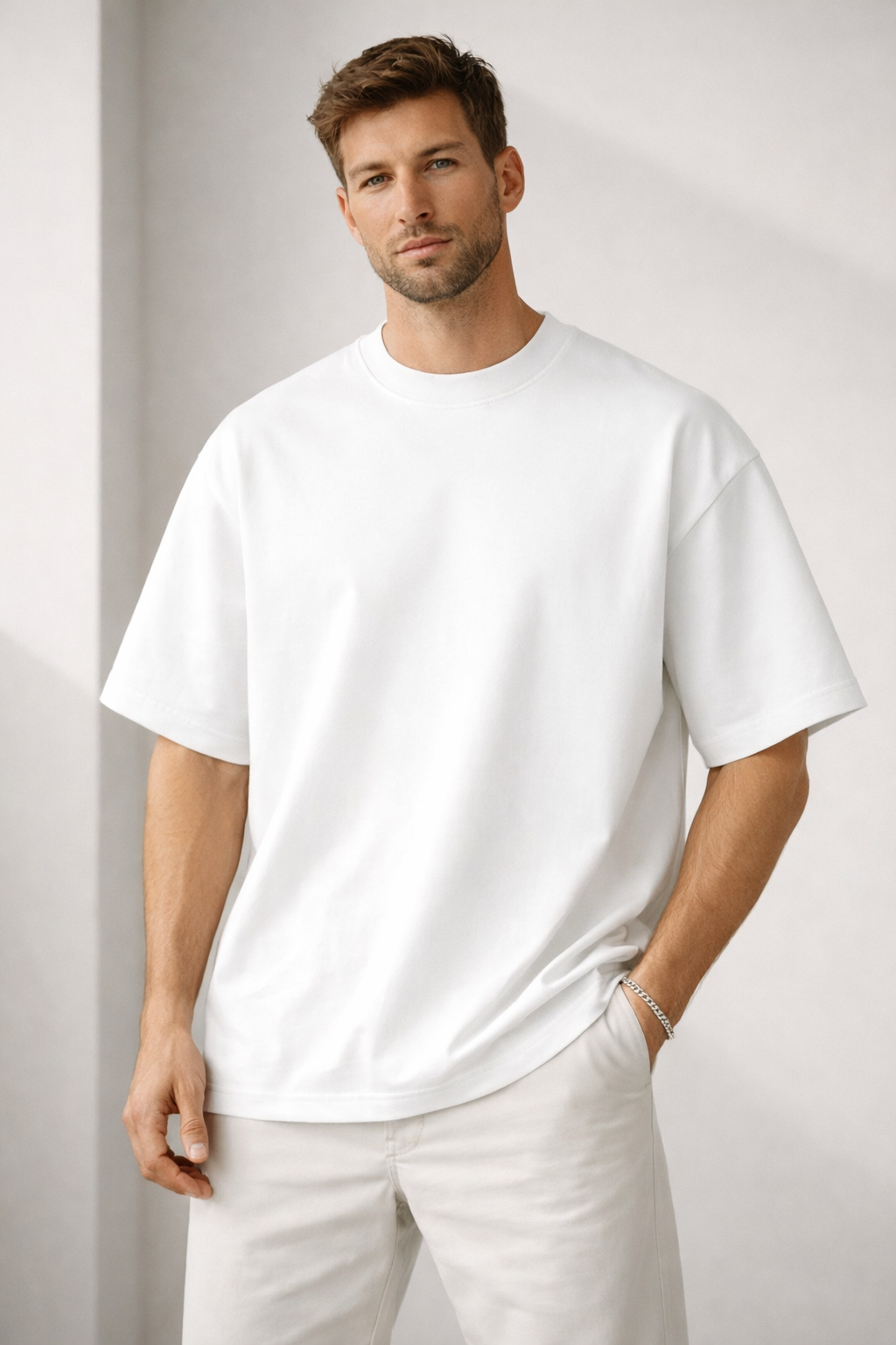 Gerçek Oversize Erkek Beyaz Kalın T-Shirt
