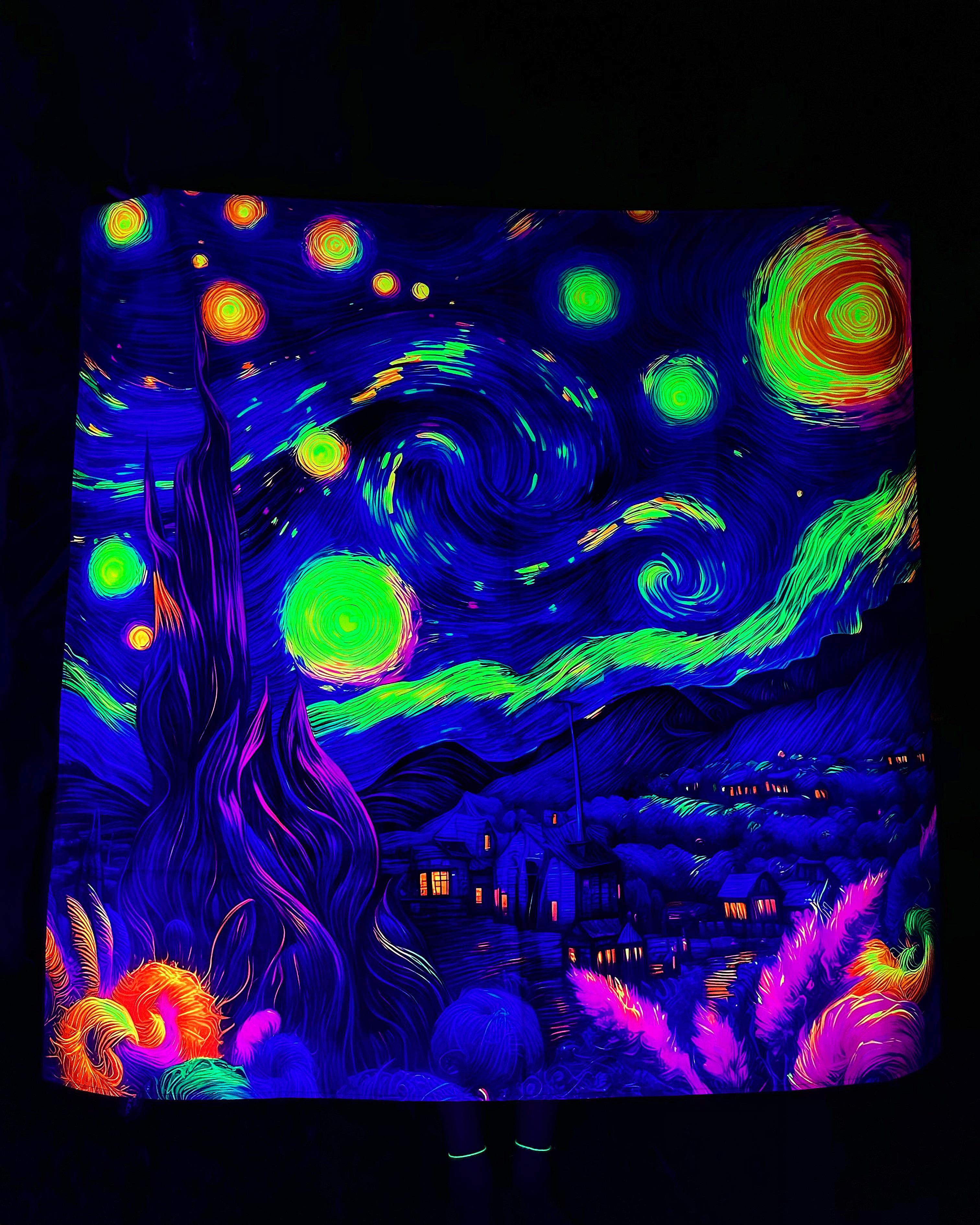 Neon Starry Night - Van Gogh / Neon Duvar Örtüsü Tapestry