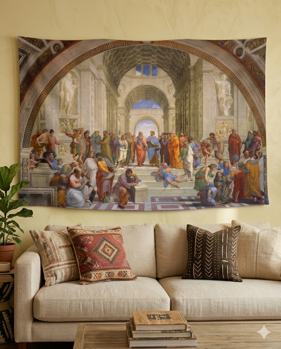 Raphael Atina Okulu Duvar Örtüsü | School of Athens Sanatsal Duvar Halısı Aristoteles Platon 