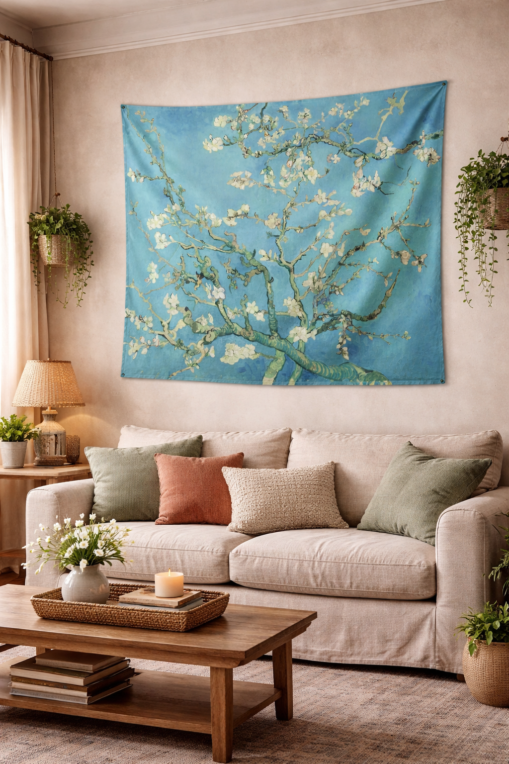 Van Gogh Almond Blossom Duvar Örtüsü | Badem Çiçekleri Bohem Sanatsal Tapestry