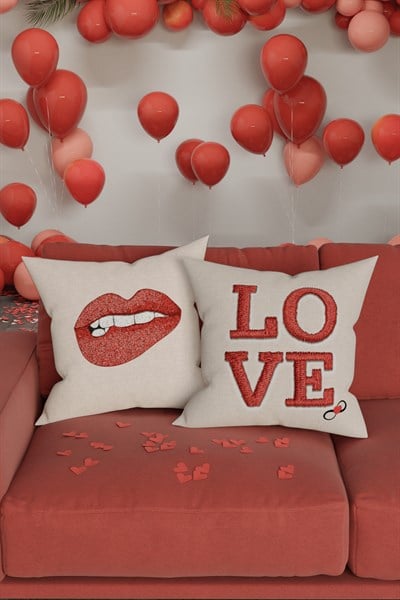 Lips & Love Sevgililer Günü Temalı Kırlent Kılıfı Kombin (43 x 43 cm)