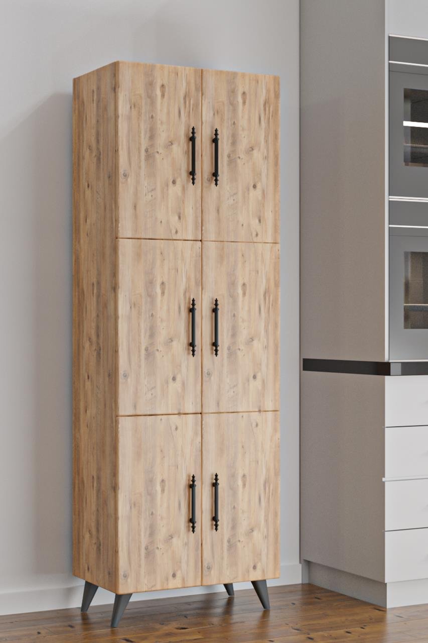 AE-3010 Nehir Atlantik Çam Çok Amaçlı Mutfak Dolabı&Banyo Dolabı,Kiler Dolabı, 6 Kapaklı, 6 Raflı