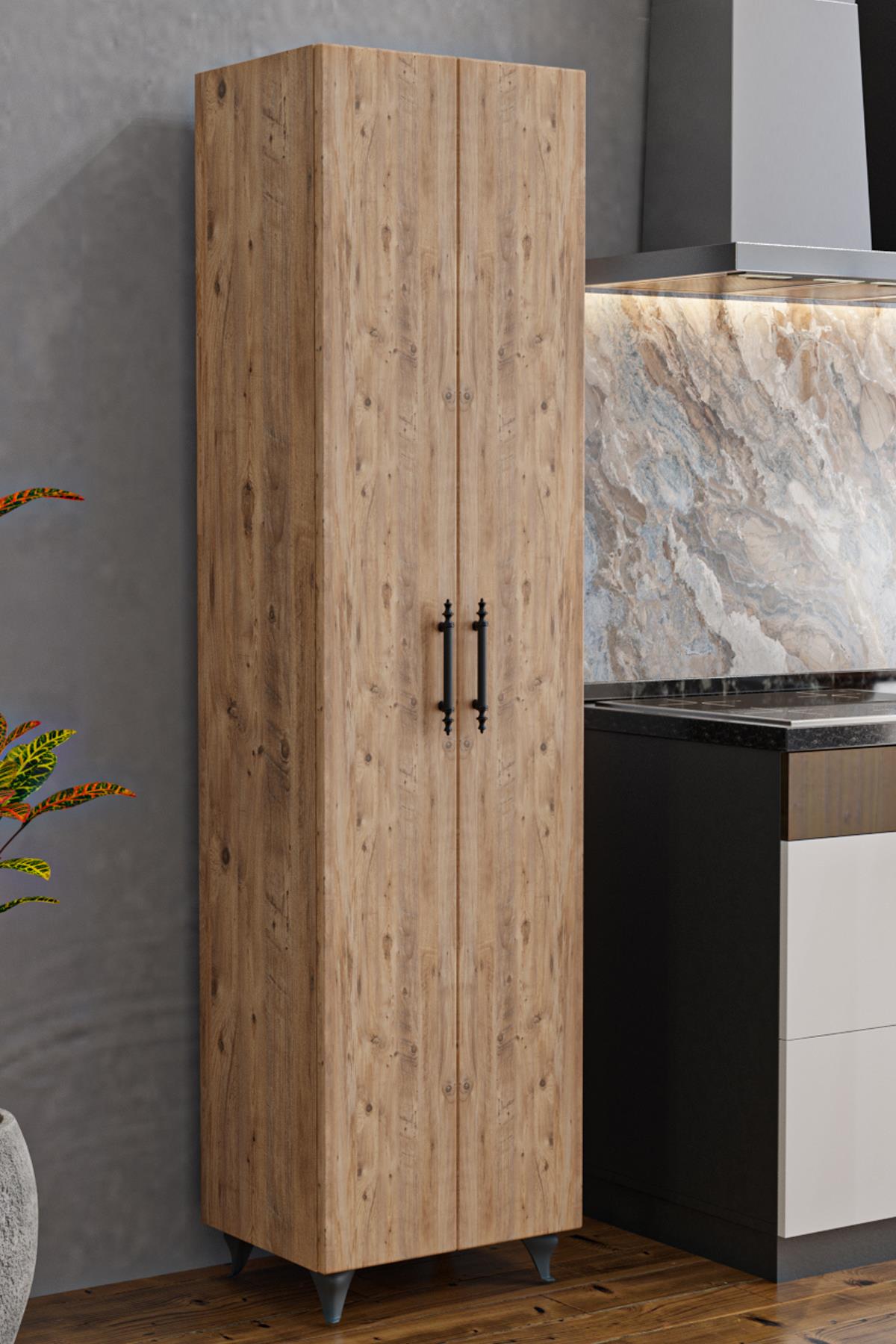 AE-3085 SELEN ÇOK AMAÇLI DOLAP 7 Raflı, 2 Kapaklı Mutfak Dolabı Kiler Dolabı Banyo Dolabı Çam