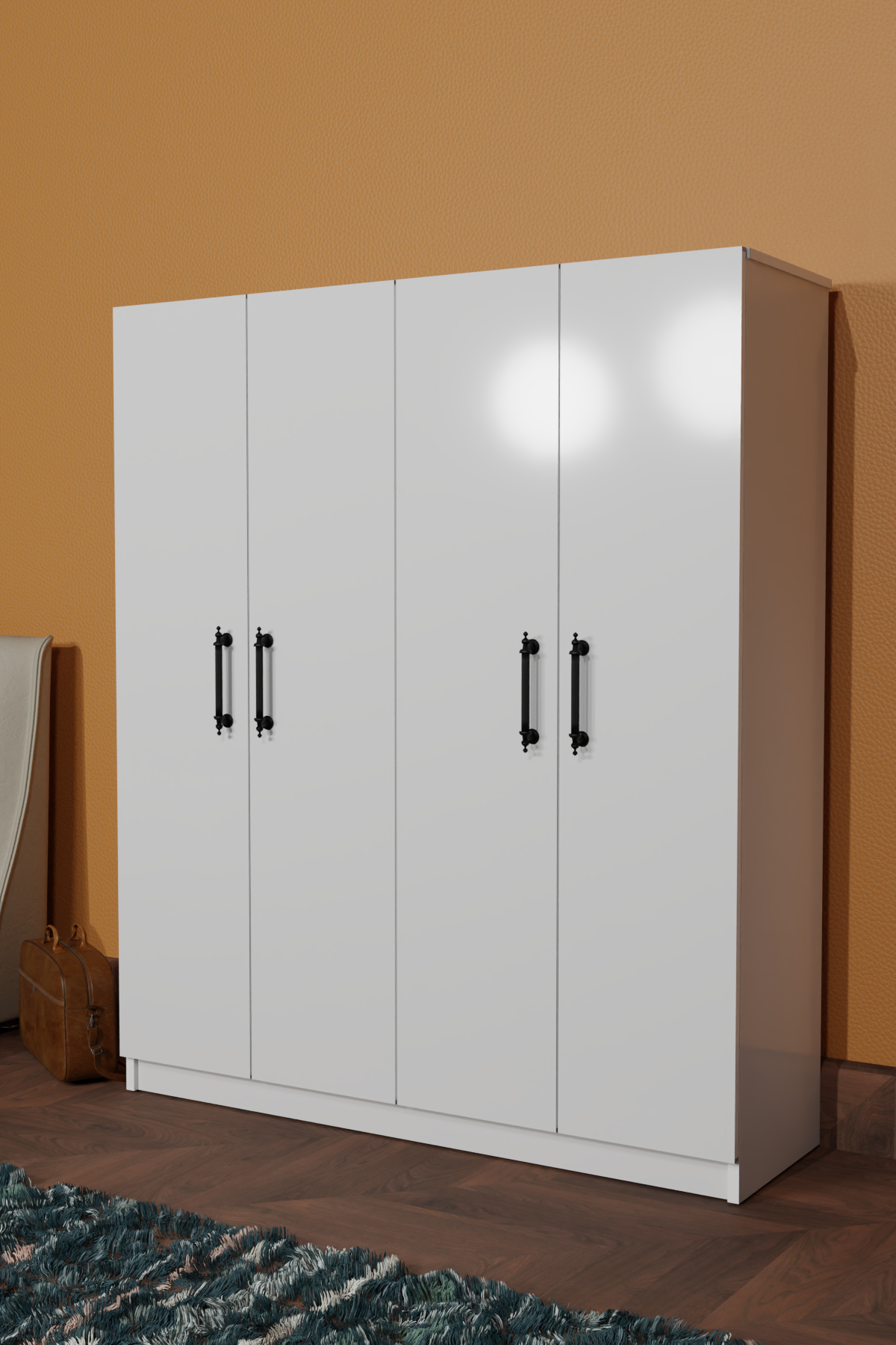 AE-1054 ARENA BEYAZ GARDIROP 4 KAPAKLI 2 ASKILIKLI, 6 RAFLI DOLAP