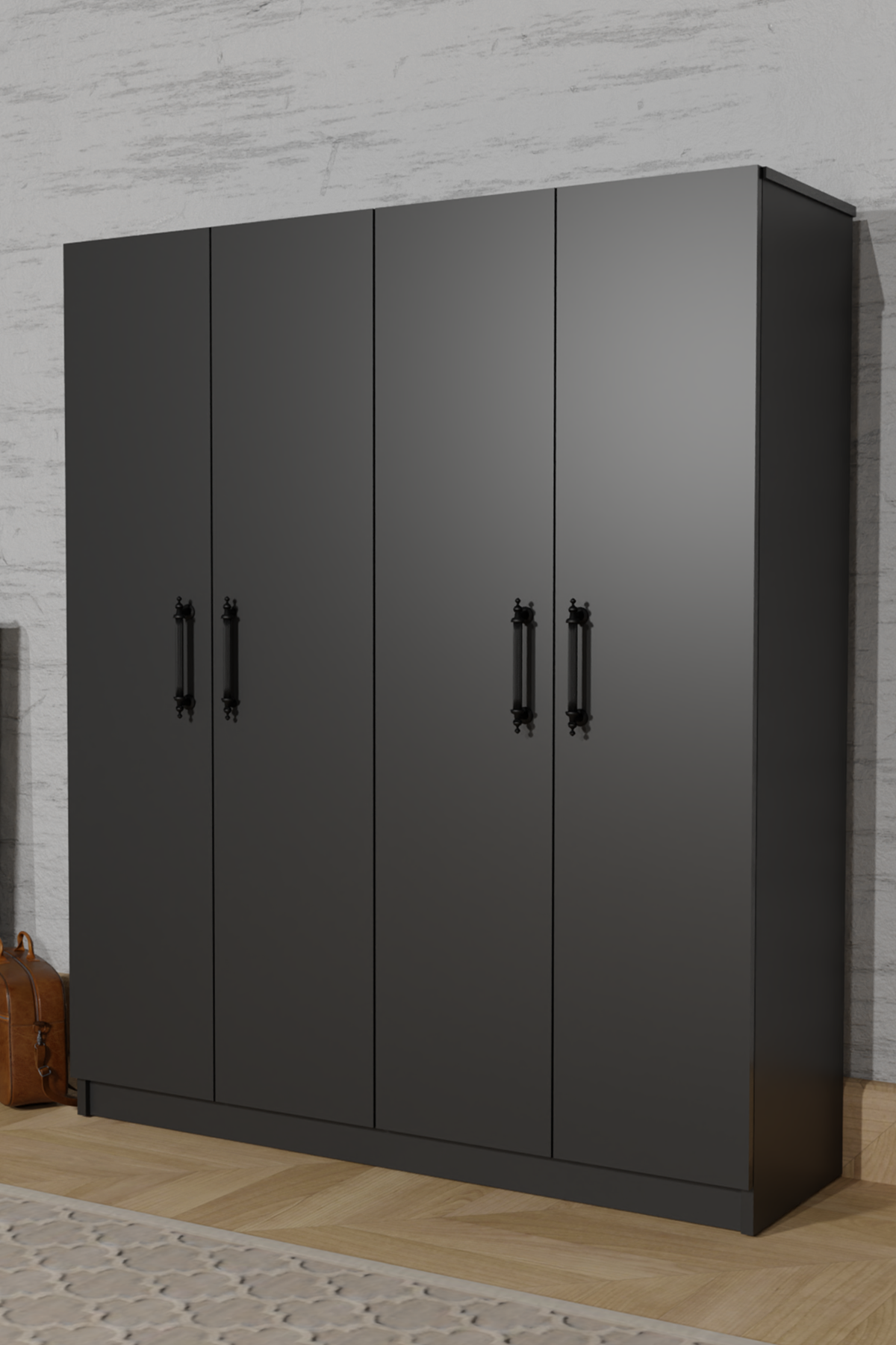AE-1054 ARENA ANTRASİT GRİ GARDIROP 4 KAPAKLI 2 ASKILIKLI, 6 RAFLI DOLAP