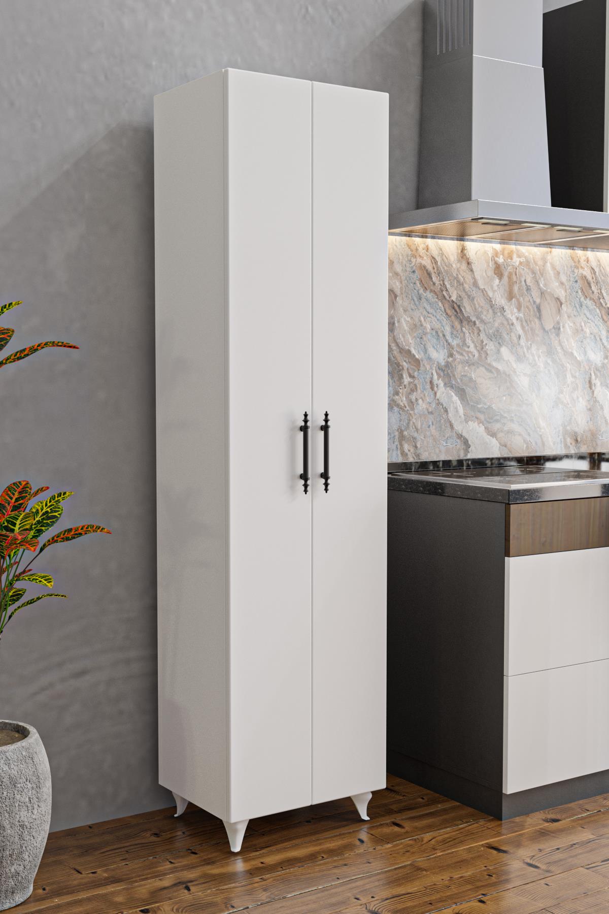 AE-3085 SELEN ÇOK AMAÇLI DOLAP 7 Raflı, 2 Kapaklı Mutfak Dolabı Kiler Dolabı Banyo Dolabı Beyaz