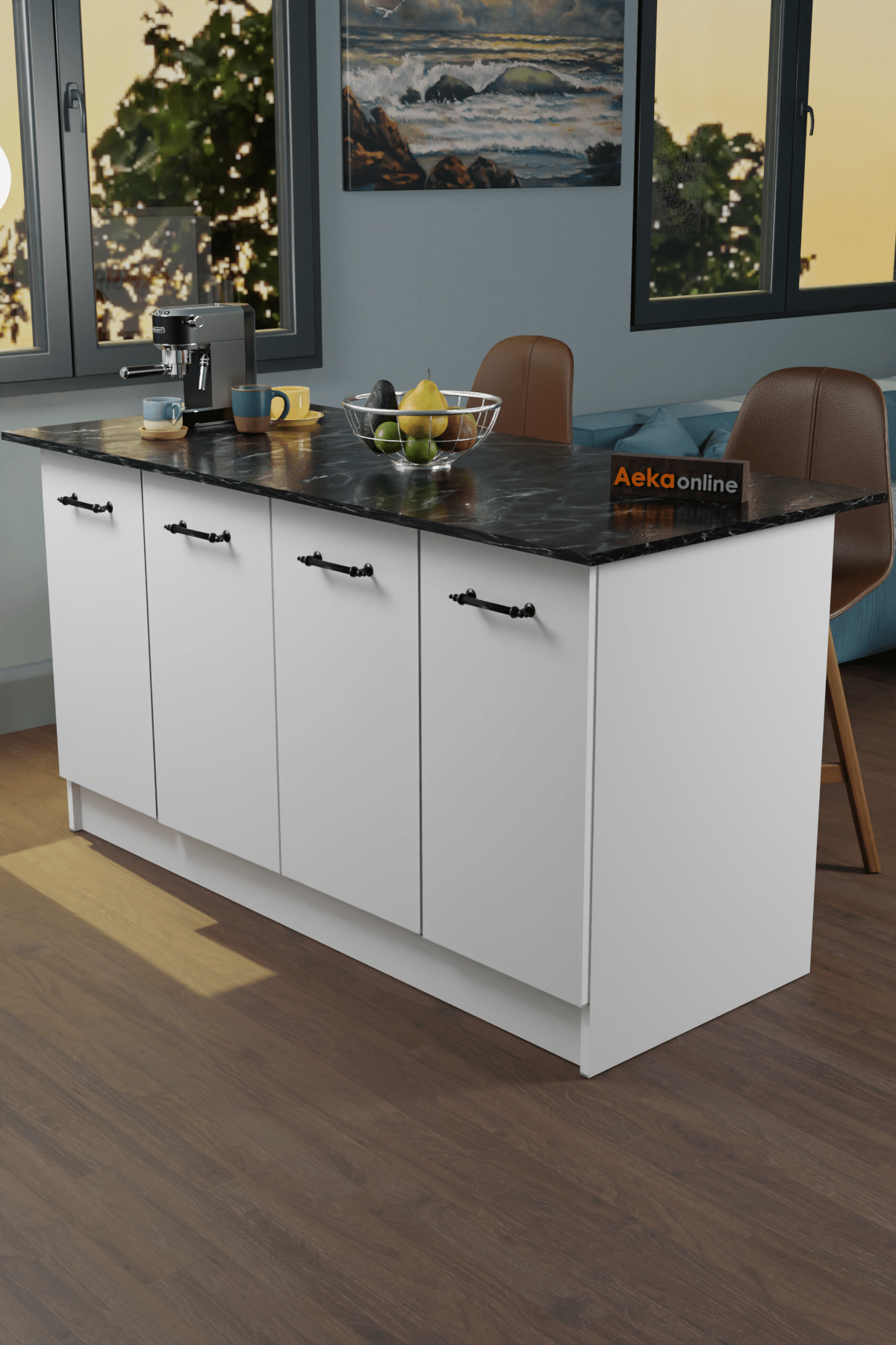 AE-2040 Vera Mutfak Adası Bar Masası Yemek Masası Dolaplı, Beyaz/S.MERMER Raflı, Çok Amaçlı 160 cm