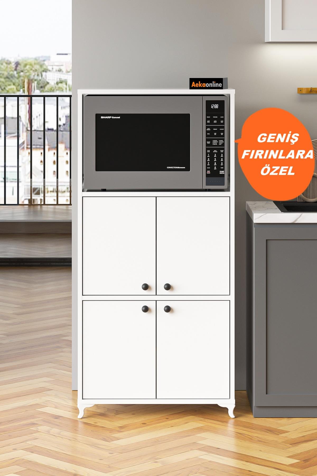 AE-2065 Nergis Beyaz Çok Amaçlı Mutfak Dolabı&Banyo Dolabı, 4 Kapaklı, Mikrodalga Fırın Dolabı,Raflı